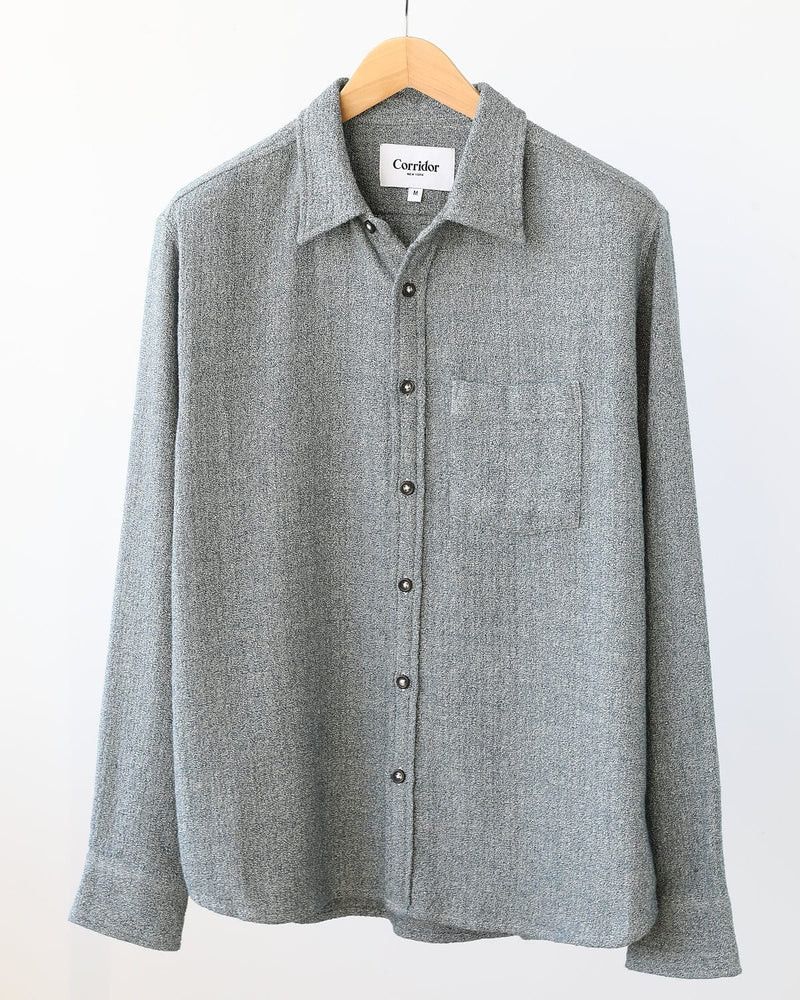 Pre-owned Corridor Nyc Pearl Boucle Long Sleeve - Navy Button Up Shirt Medium