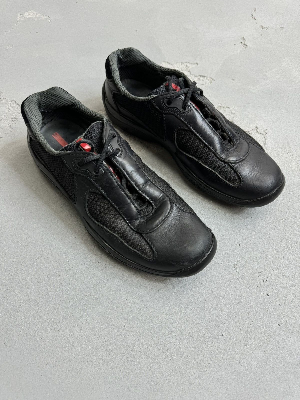 image of Vintage Prada Americas Cup Black Leather Sneakers, Men's (Size 7)
