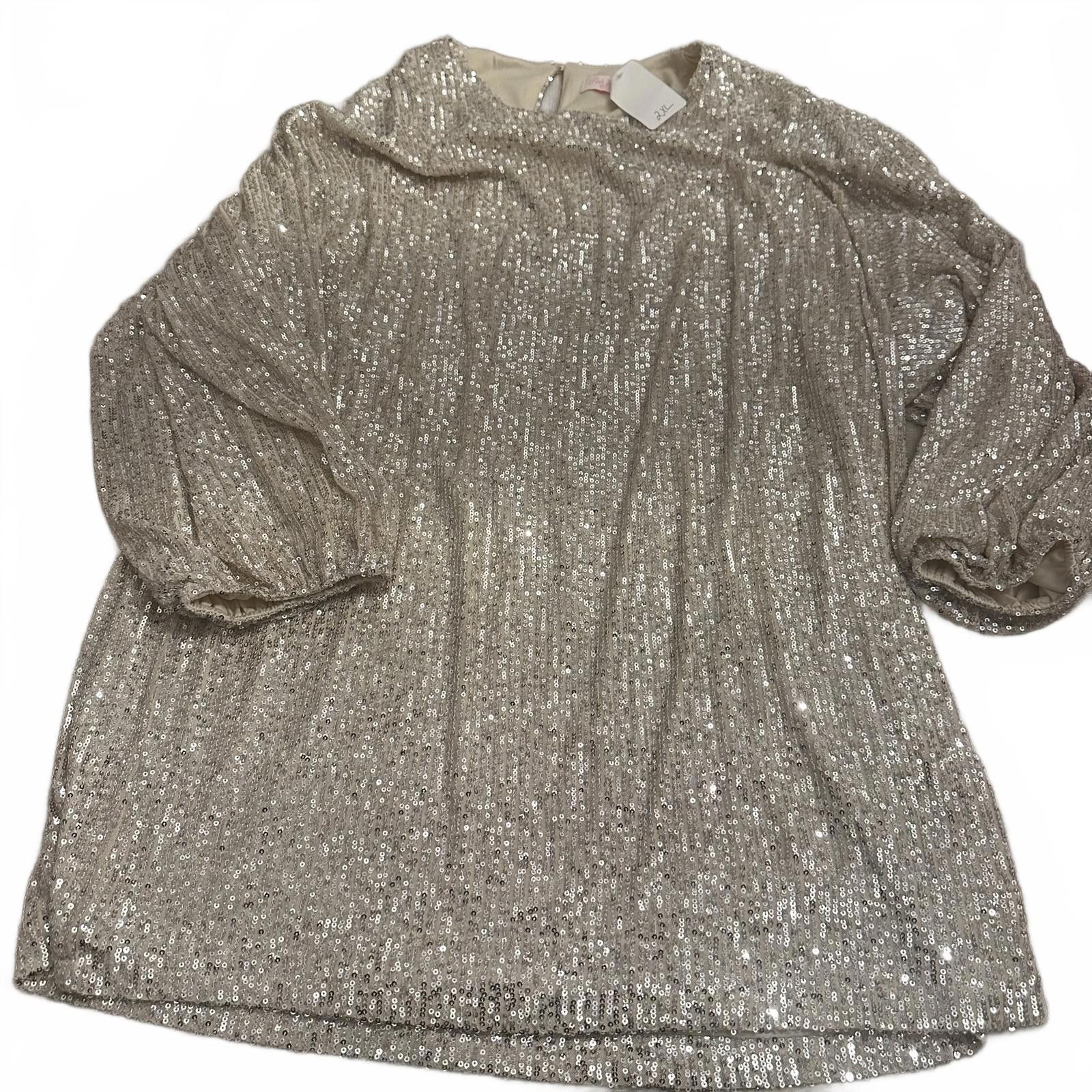 Designer Pink Lily Shimmering Silver Sequin Top nwot Size XXL / US 16-18 / IT 52-54 - 1 Thumbnail
