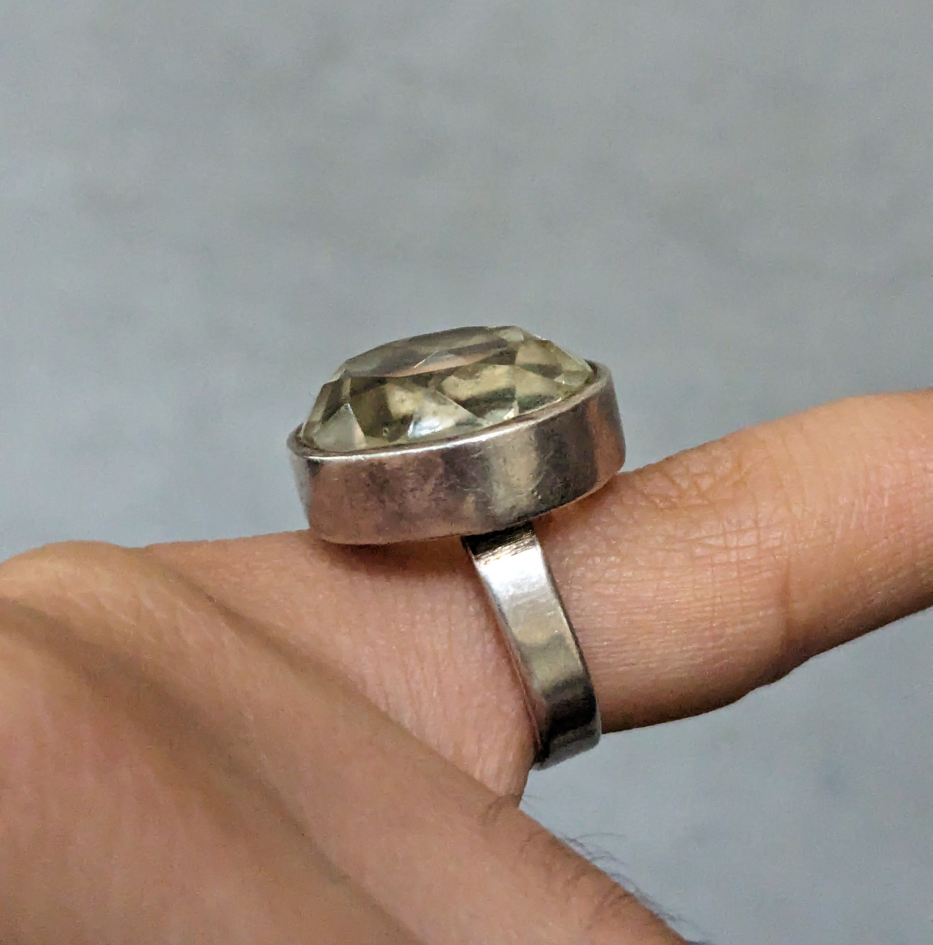 Jewelry × Vintage Sterling Silver Ring Size 7.5 Citrine Round Modern Cocktail Size ONE SIZE - 12 Thumbnail