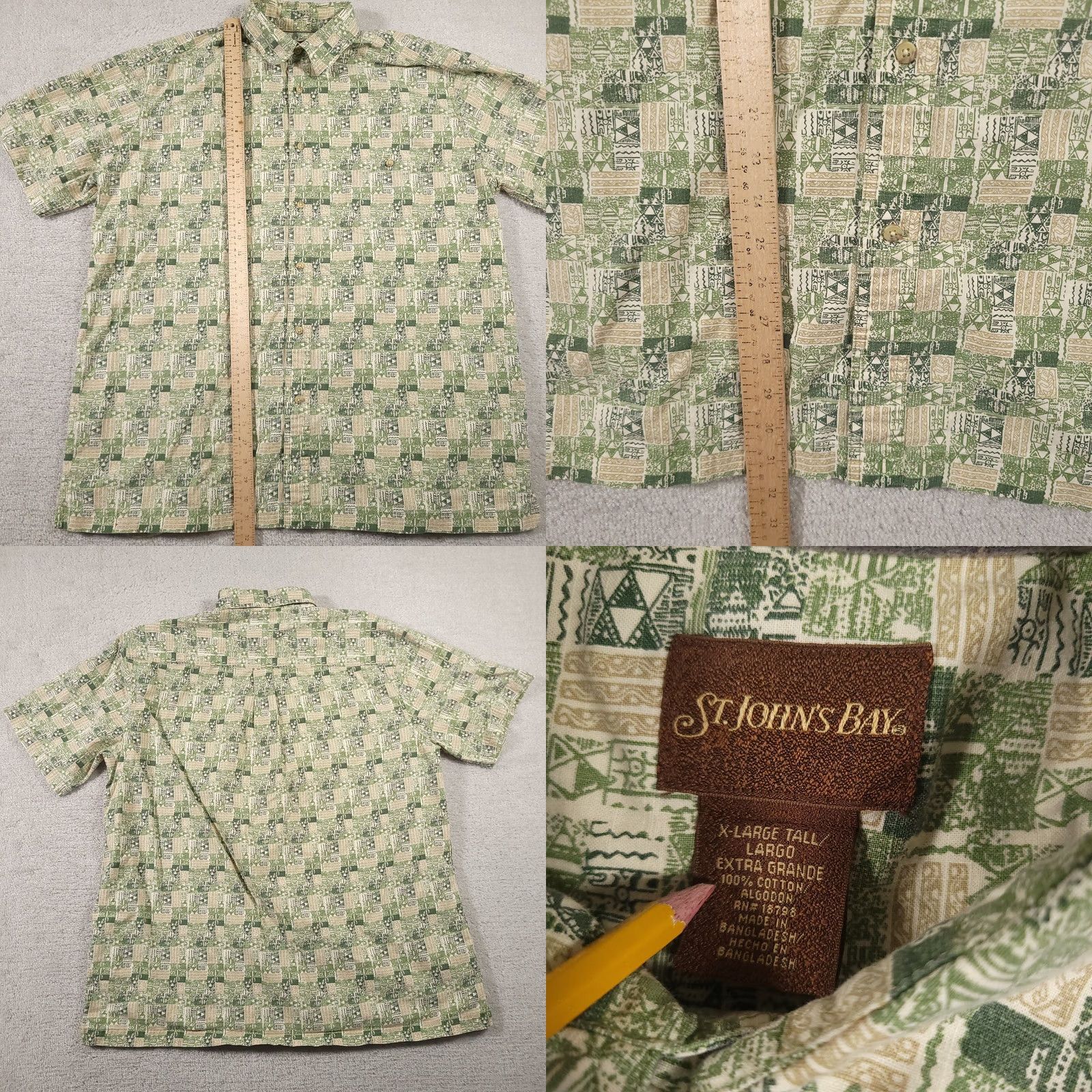 Vintage VINTAGE St. John's Bay Shirt Mens XL Green Aztec Tribal Button Up Short Sleeve Pocket Shirt Size US XL / EU 56 / 4 - 8 Thumbnail