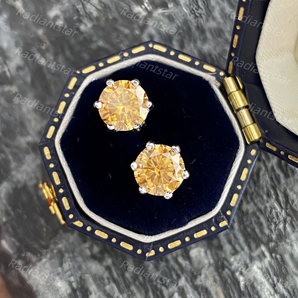 Other NEW 2ct. Champagne Moissanite Solitaire Stud Earrings Size ONE SIZE - 3 Thumbnail