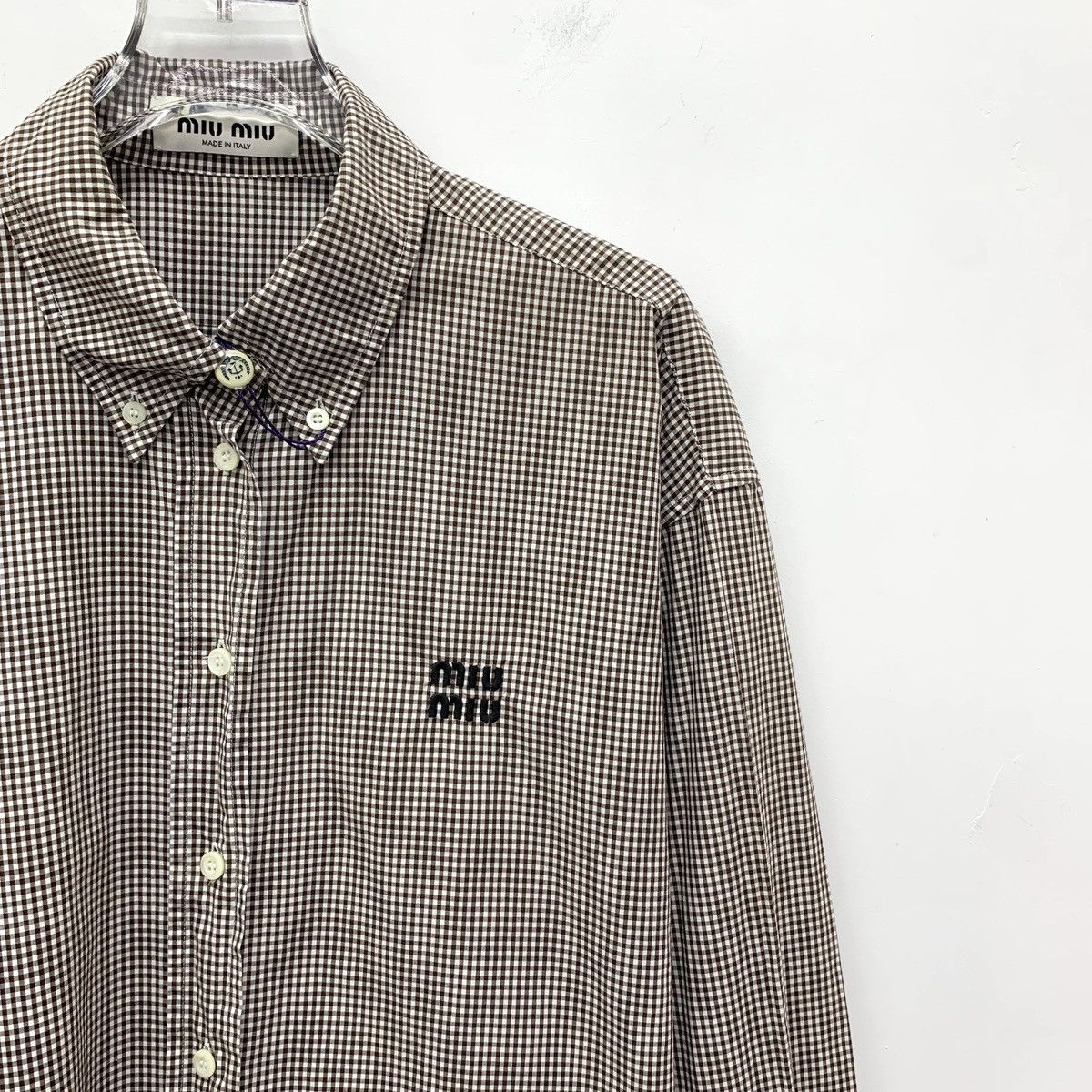 Miu Miu Miu Miu Brown Plaid Long Sleeve Shirt K26WX Size L / US 10 / IT 46 - 3 Thumbnail