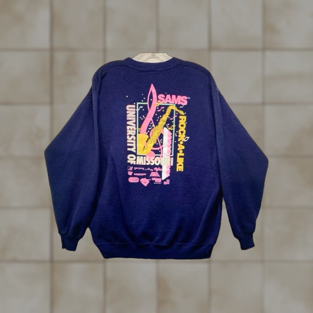 Jerzees VINTAGE University of Missouri Sweatshirt Adult XL Blue 90s Retro Graphic Print Pullover Fleece Unisex Men Women Size US XL / EU 56 / 4 - 1 Thumbnail