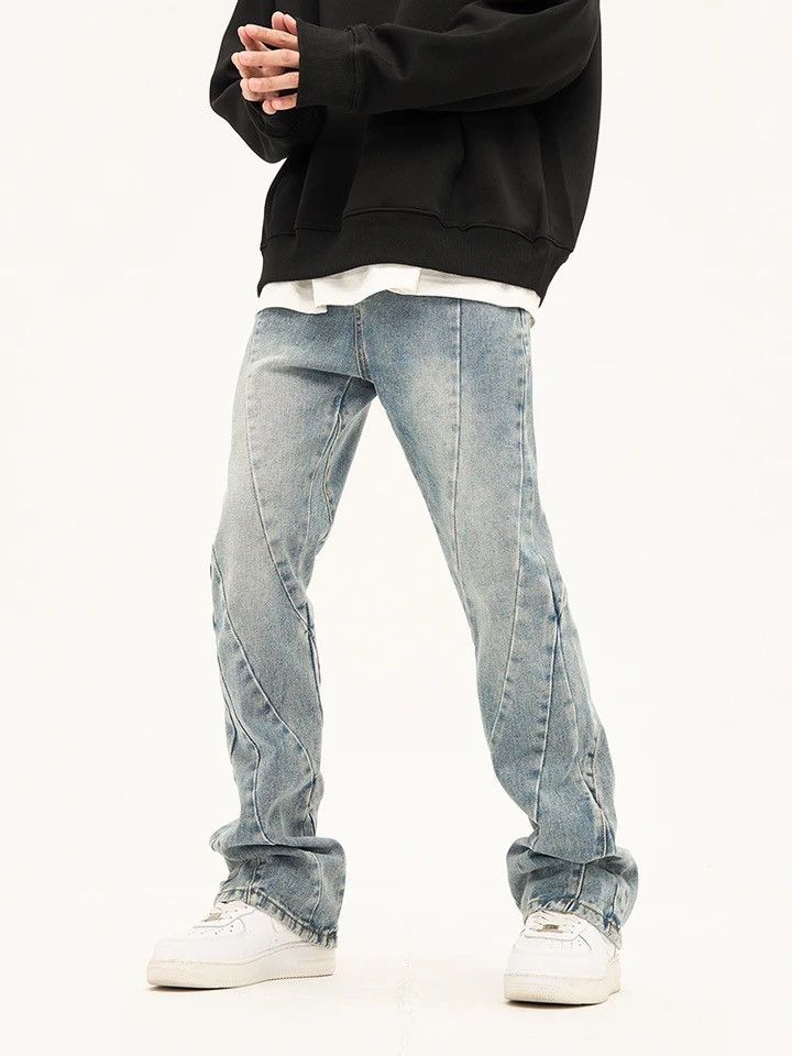 Japanese Brand × Vintage Spliced Flared Pants Mens Washed Distressed Denim Size US 33 - 4 Thumbnail