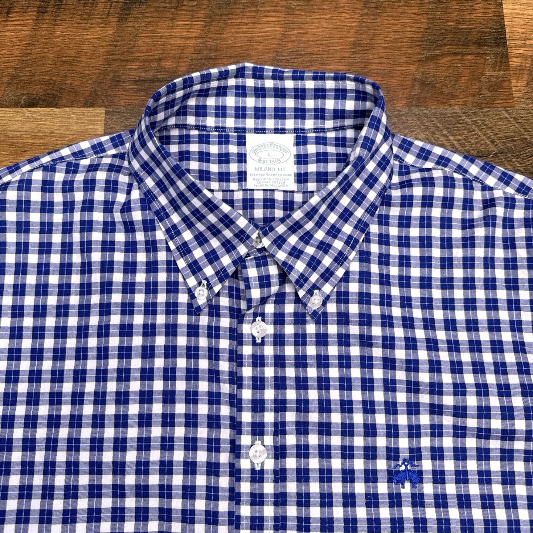 Brooks Brothers Brooks Brothers Milano Fit Shirt Mens Large Blue Check Button-Up Non-Iron Size US L / EU 52-54 / 3 - 4 Thumbnail