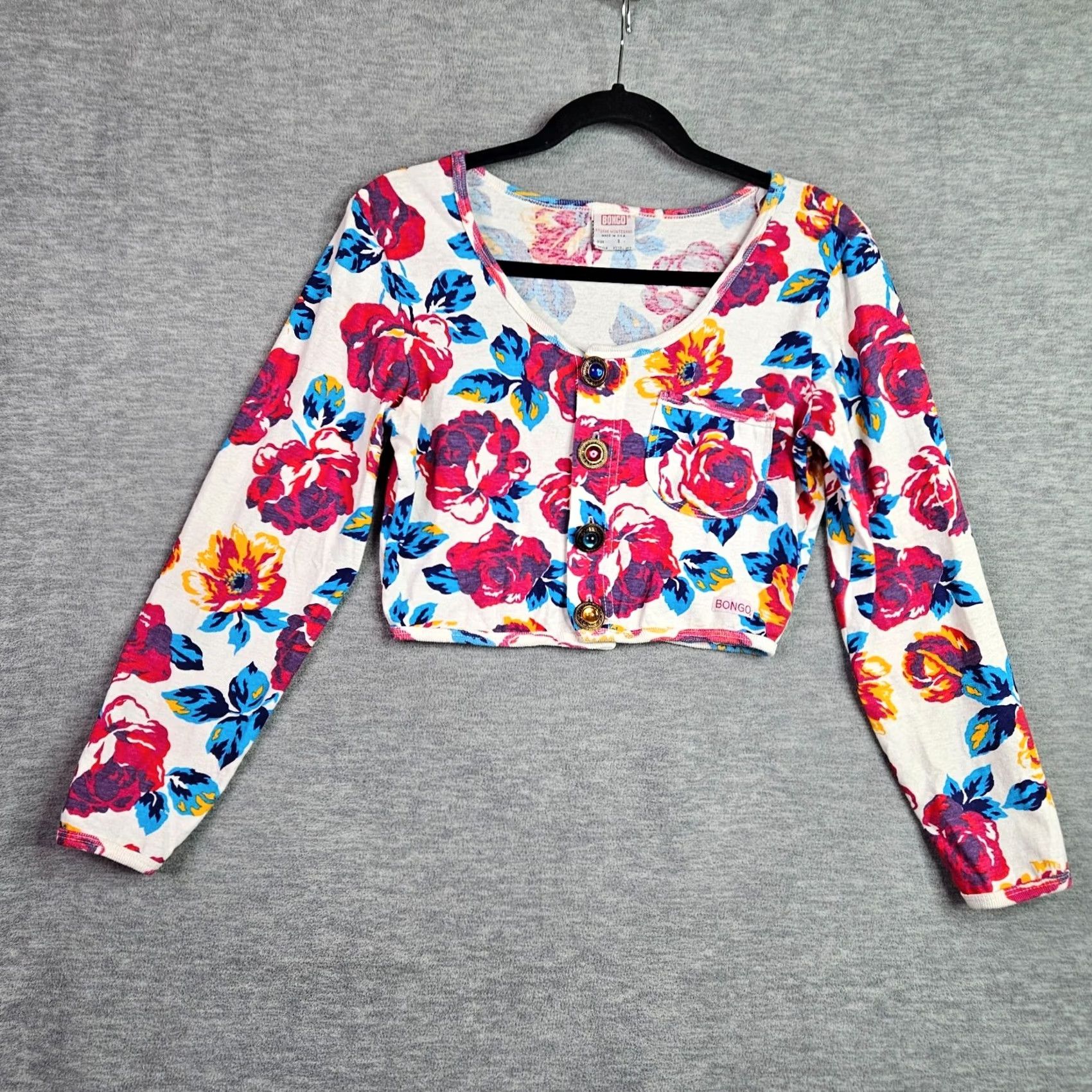 Vintage VINTAGE Bongo Women's Size Small Floral Cropped Cardigan Y2K Long Sleeve Size S / US 4 / IT 40 - 2 Thumbnail