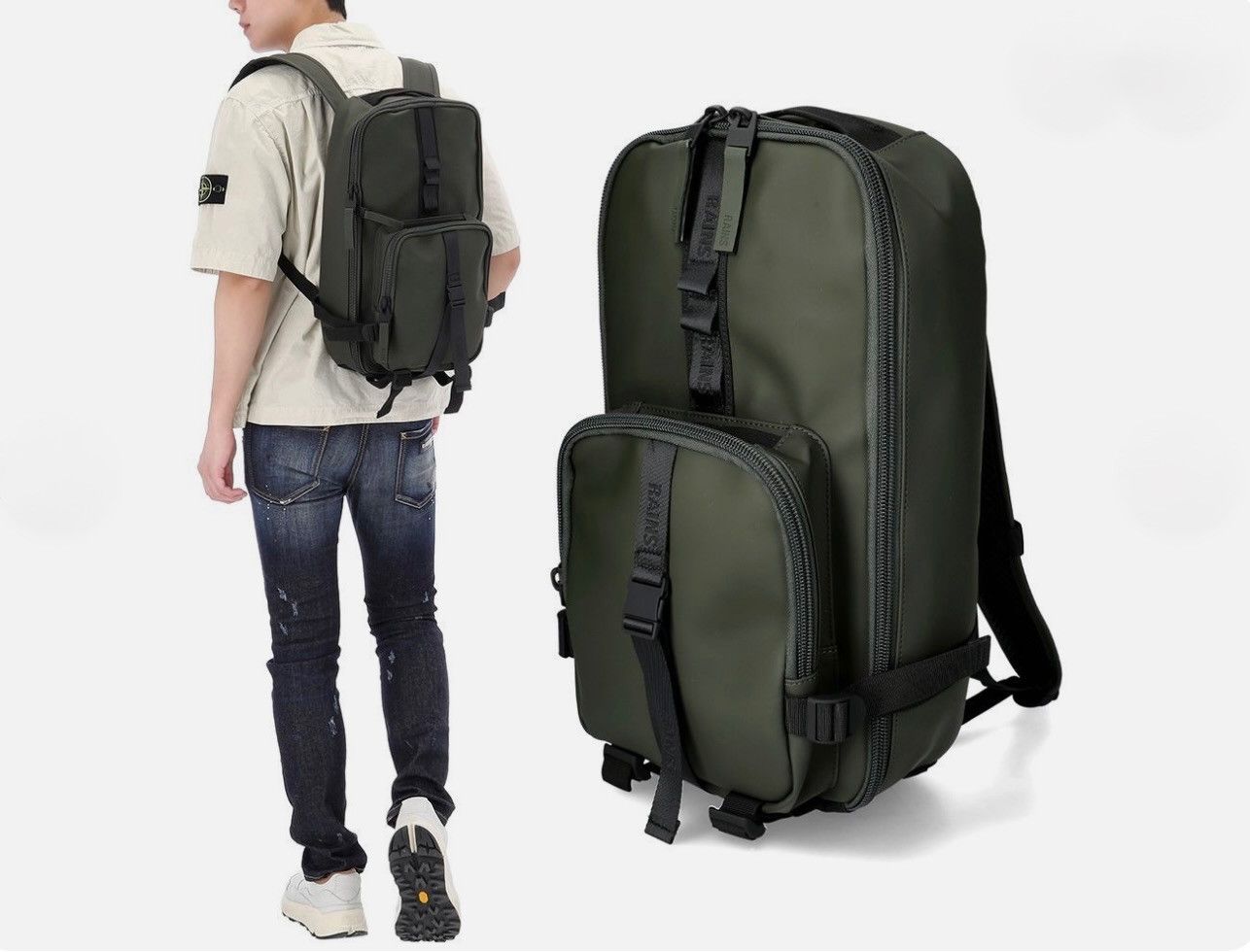 Rains Rains Rucksack Waterproof Trail Backpack - Green Size ONE SIZE - 1 Thumbnail