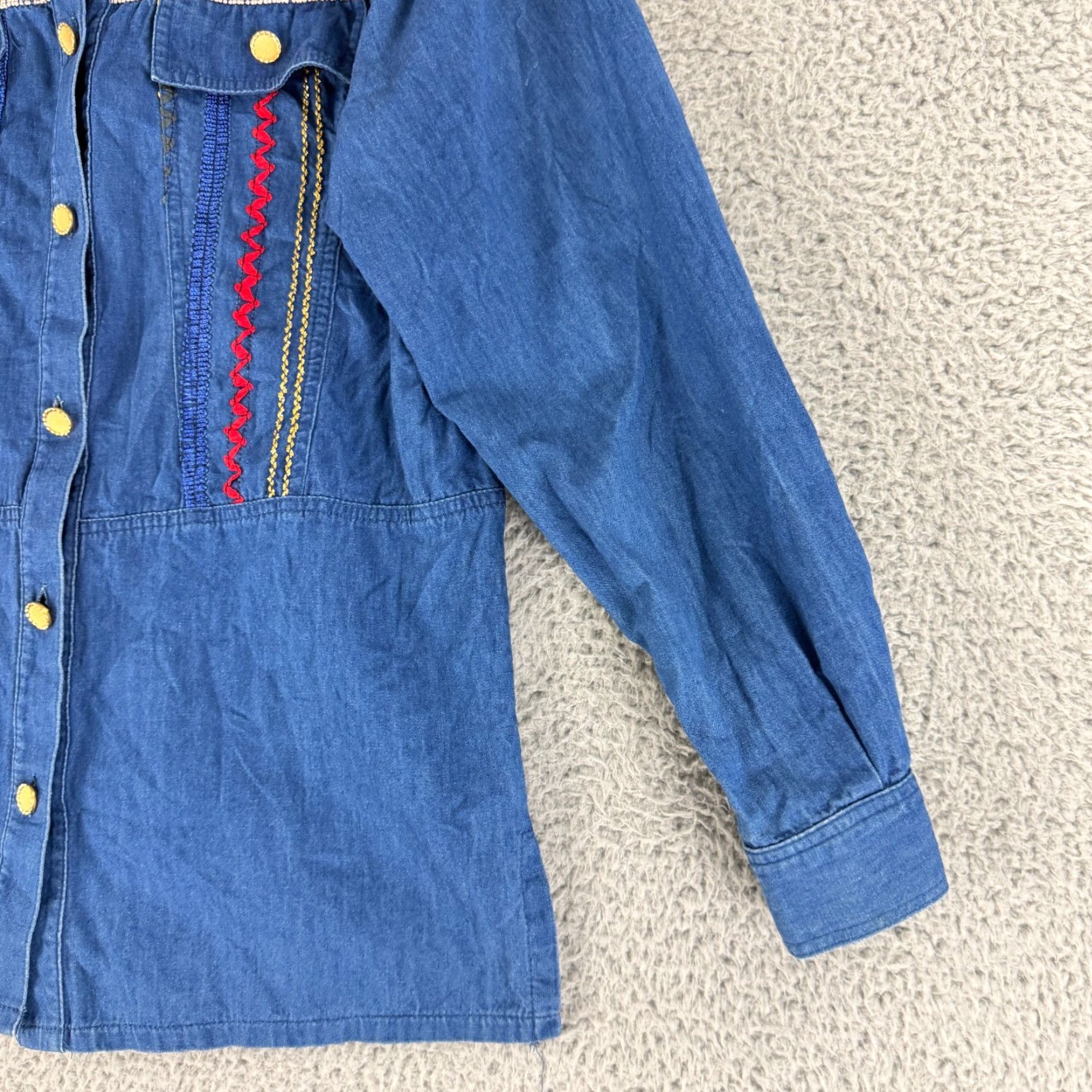 Denime Starfire Button-Up Shirt Womens Medium Blue Denim Embroidered Vintage LS Justin? Size M / US 6-8 / IT 42-44 - 3 Thumbnail
