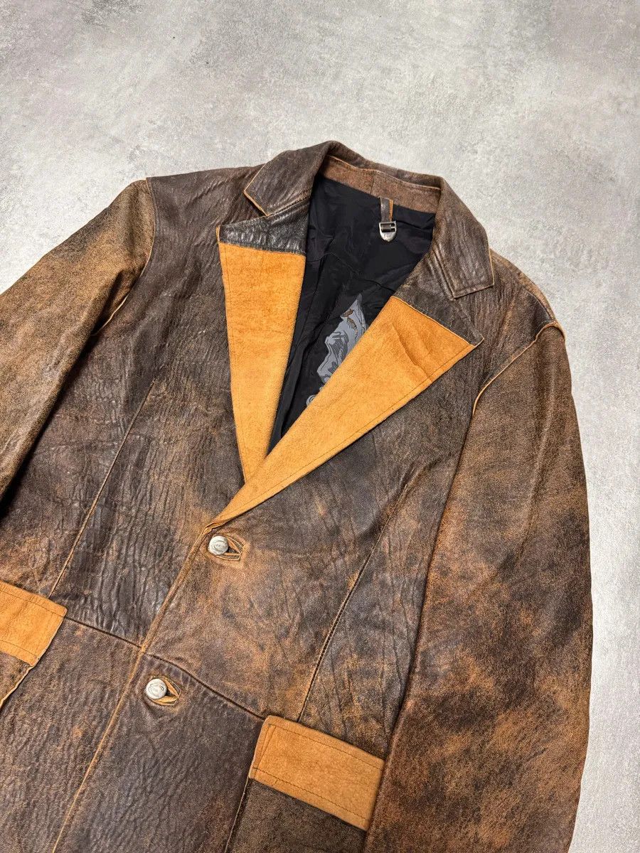Just Cavalli × Vintage 2000s Cavalli Raw Brown Leather Suit Jacket Size US S / EU 44-46 / 1 - 2 Thumbnail