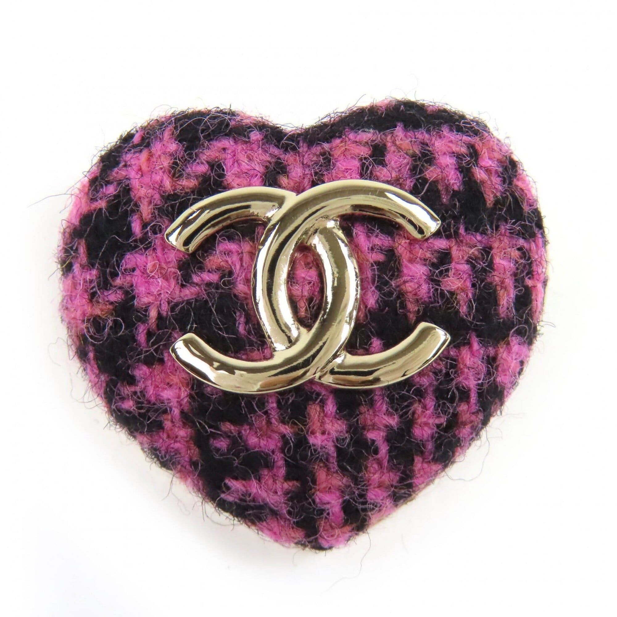Chanel CHANEL B22K AB9496 Coco Mark Heart-Shaped Tweed Brooch, Pink, Black, Gold Hardware, with Box, Made in Italy, Women's, Very Popular, Highly Recommended ◎ Size ONE SIZE - 1 Thumbnail