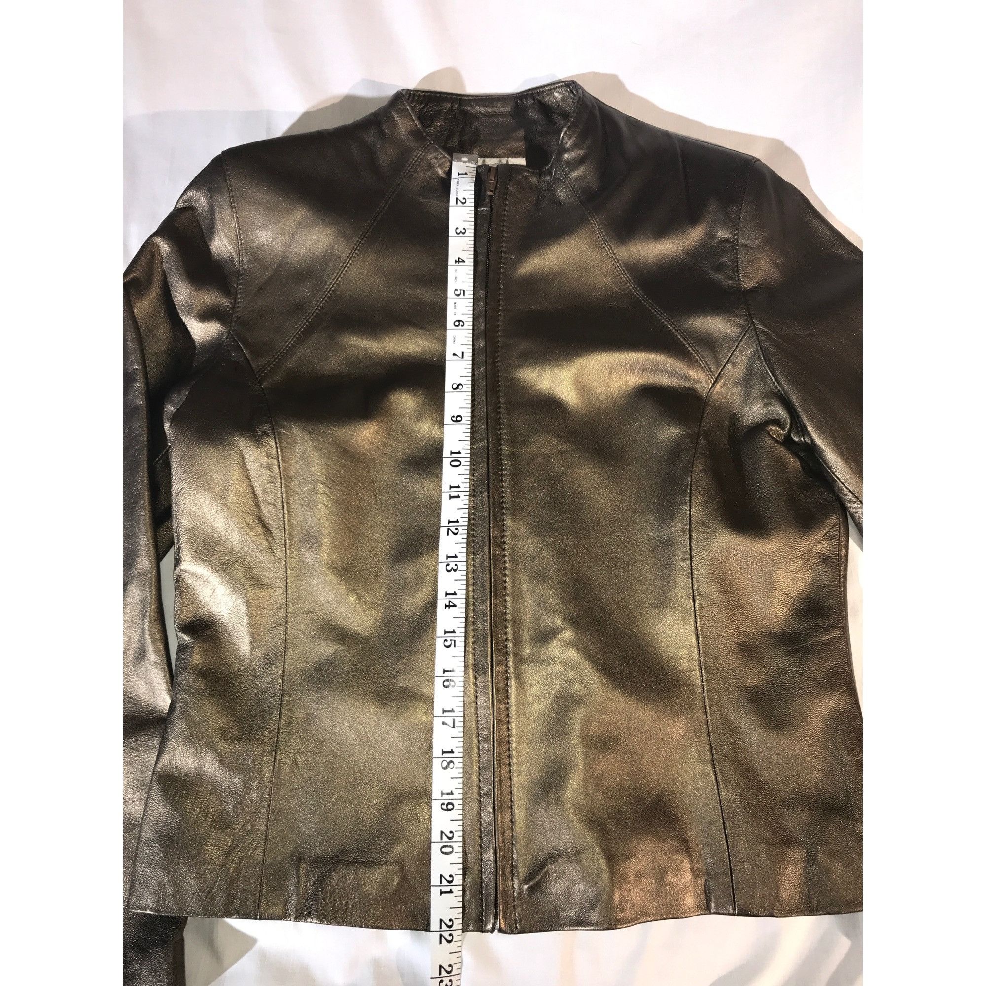 Vintage Yvonne le Marie Women's Metallic Olive Leather Jacket Size L / US 10 / IT 46 - 4 Thumbnail