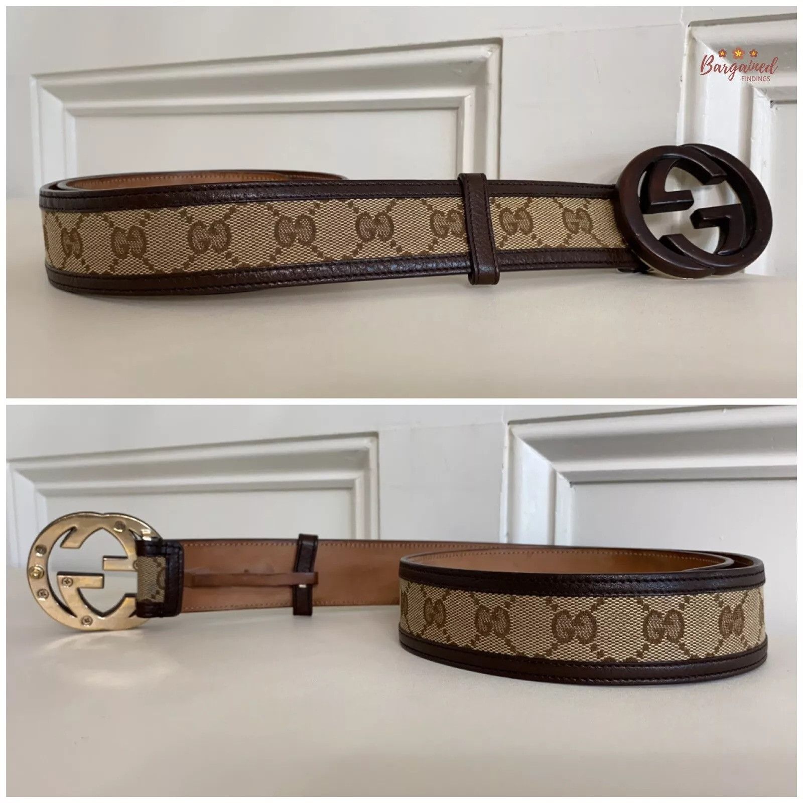 Gucci GUCCI Monogram Canvas Bamboo Interlocking G Buckle Belt Size 28 - 3 Thumbnail