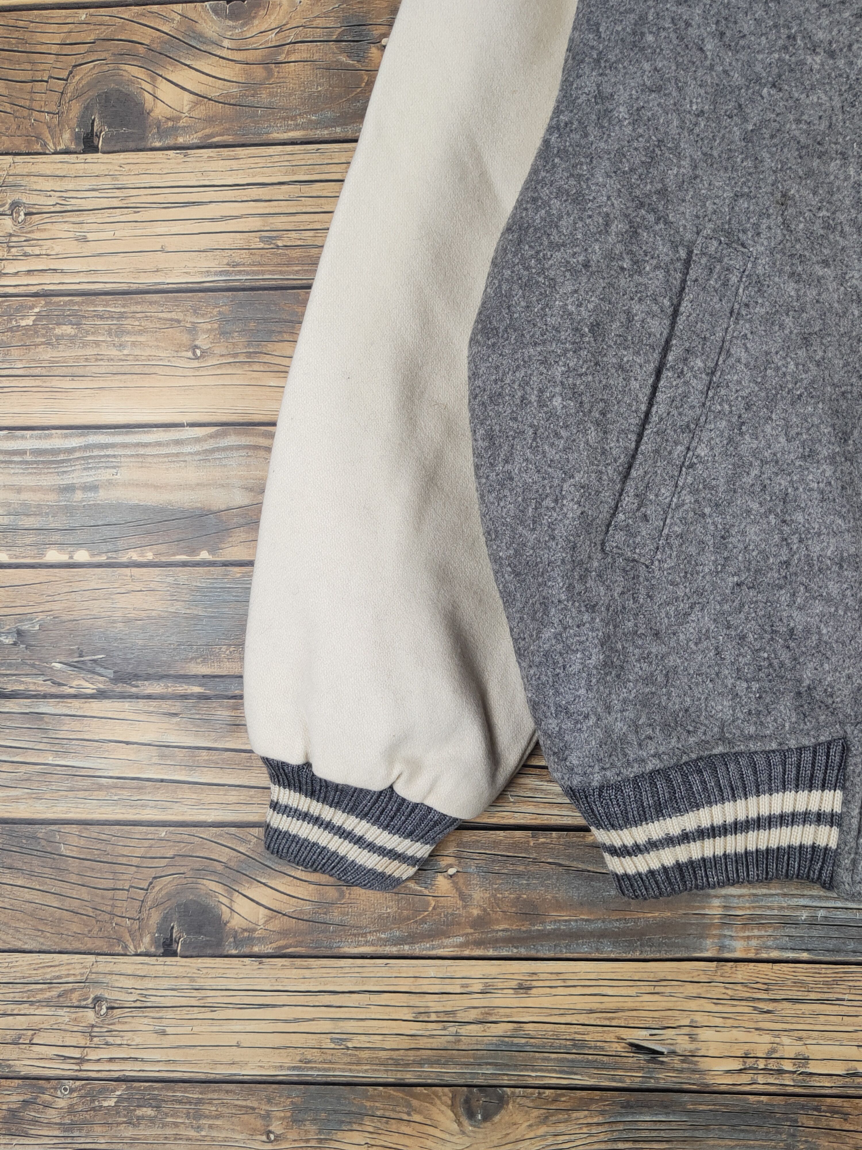Japanese Brand Patina Gray Cream Varsity Jackets #W1074 Size US L / EU 52-54 / 3 - 4 Thumbnail