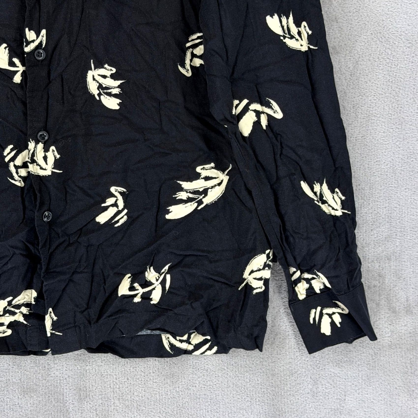 YoungLA YoungLA 804 Black Cream Abstract Leaf Print Button-Up Shirt L Mens Long Sleeve Button Front Collared Casual Streetwear Modern Size US L / EU 52-54 / 3 - 3 Thumbnail