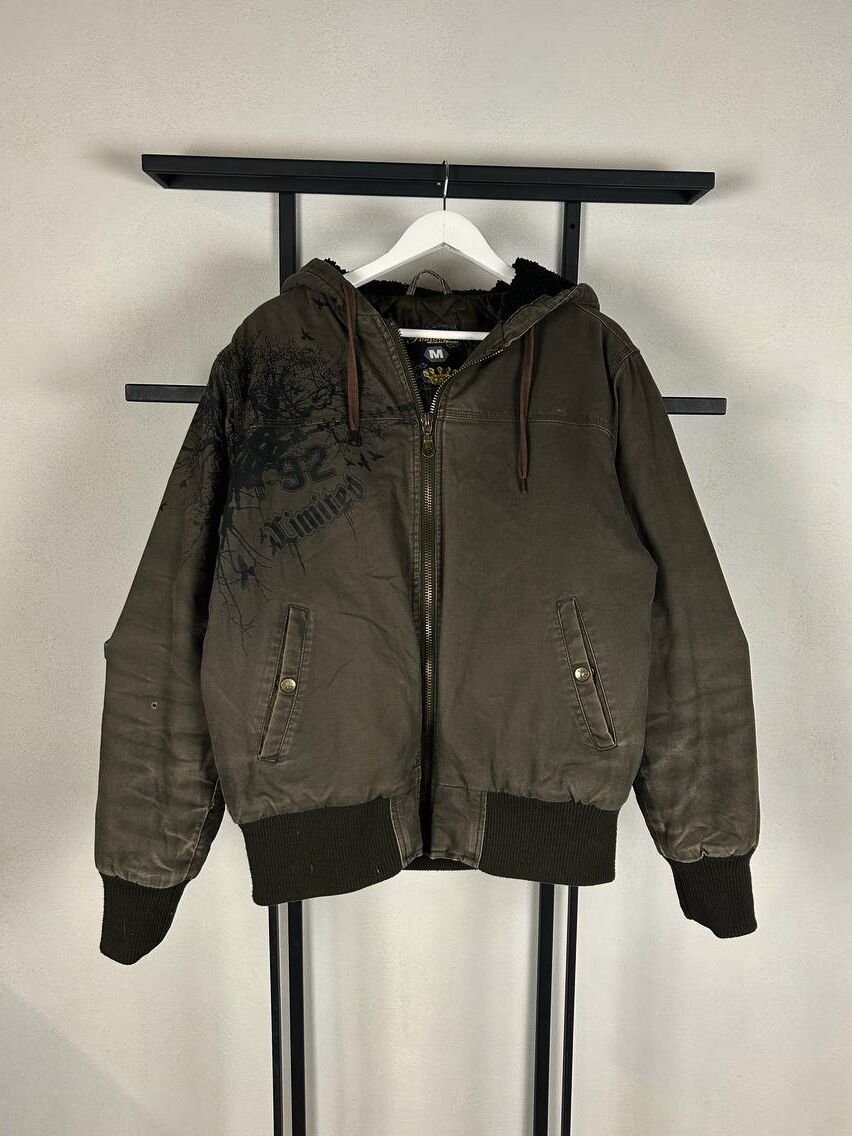 Vintage Fishbone Hooded Bomber Jacket Vintage Distressed Workwear Size US M / EU 48-50 / 2 - 2 Thumbnail