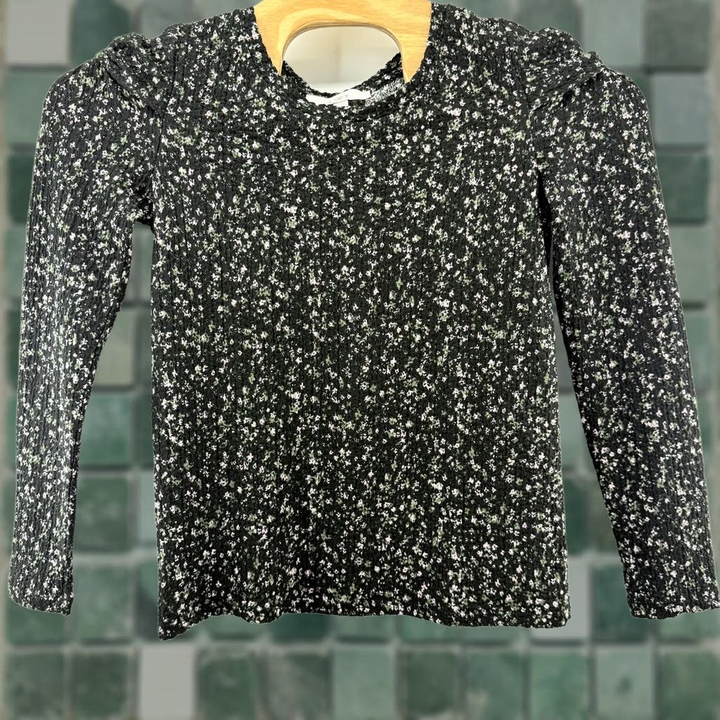 Loft LOFT Shirt Womens Medium Black Green Ribbed Puff Sleeve Floral Long Sleeve Top Size M / US 6-8 / IT 42-44 - 1 Thumbnail