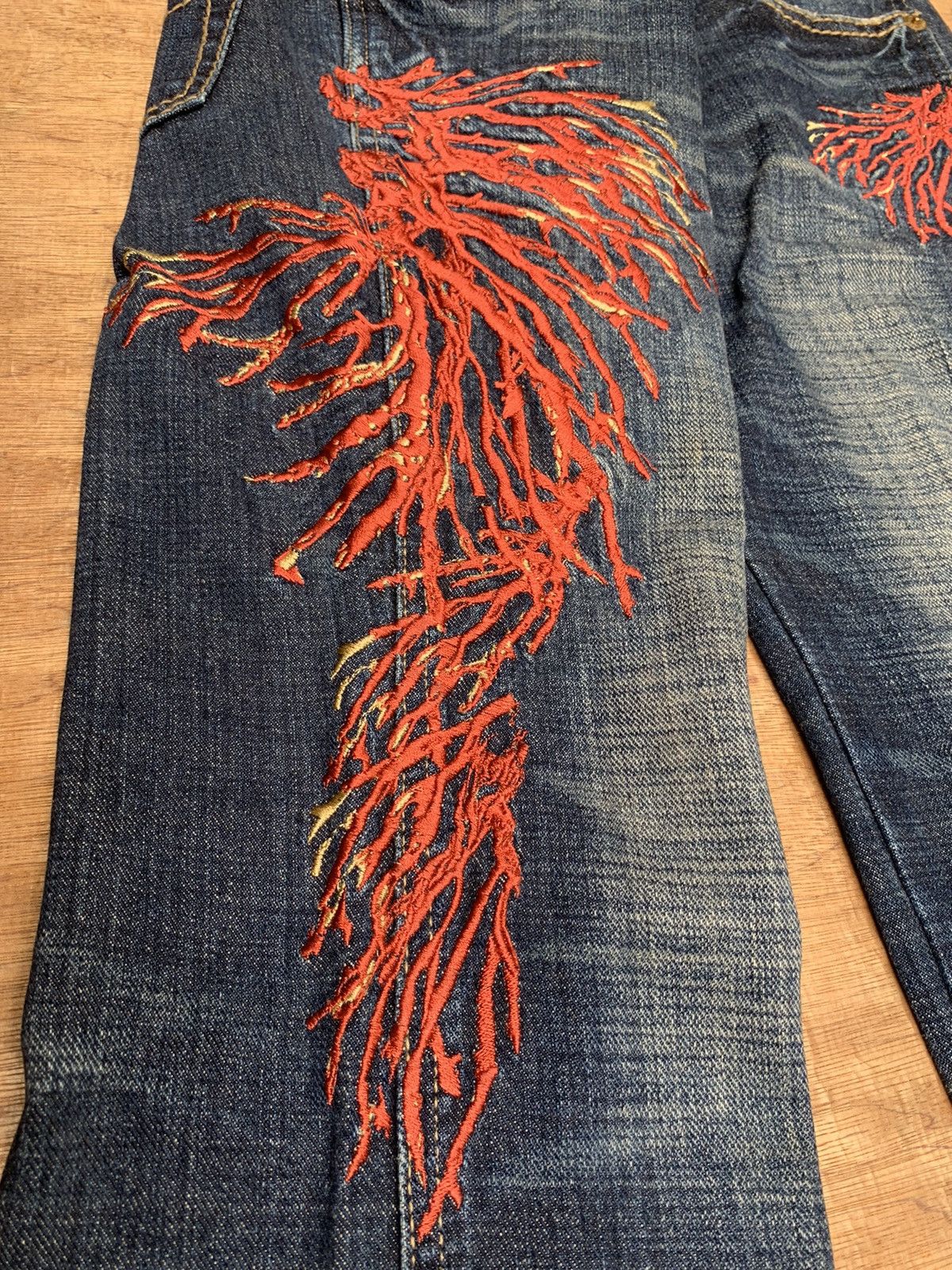Japanese Brand Rare Sword Jean 44 Peace Embroidered Flare Denim Pants Size US 29 - 23 Thumbnail