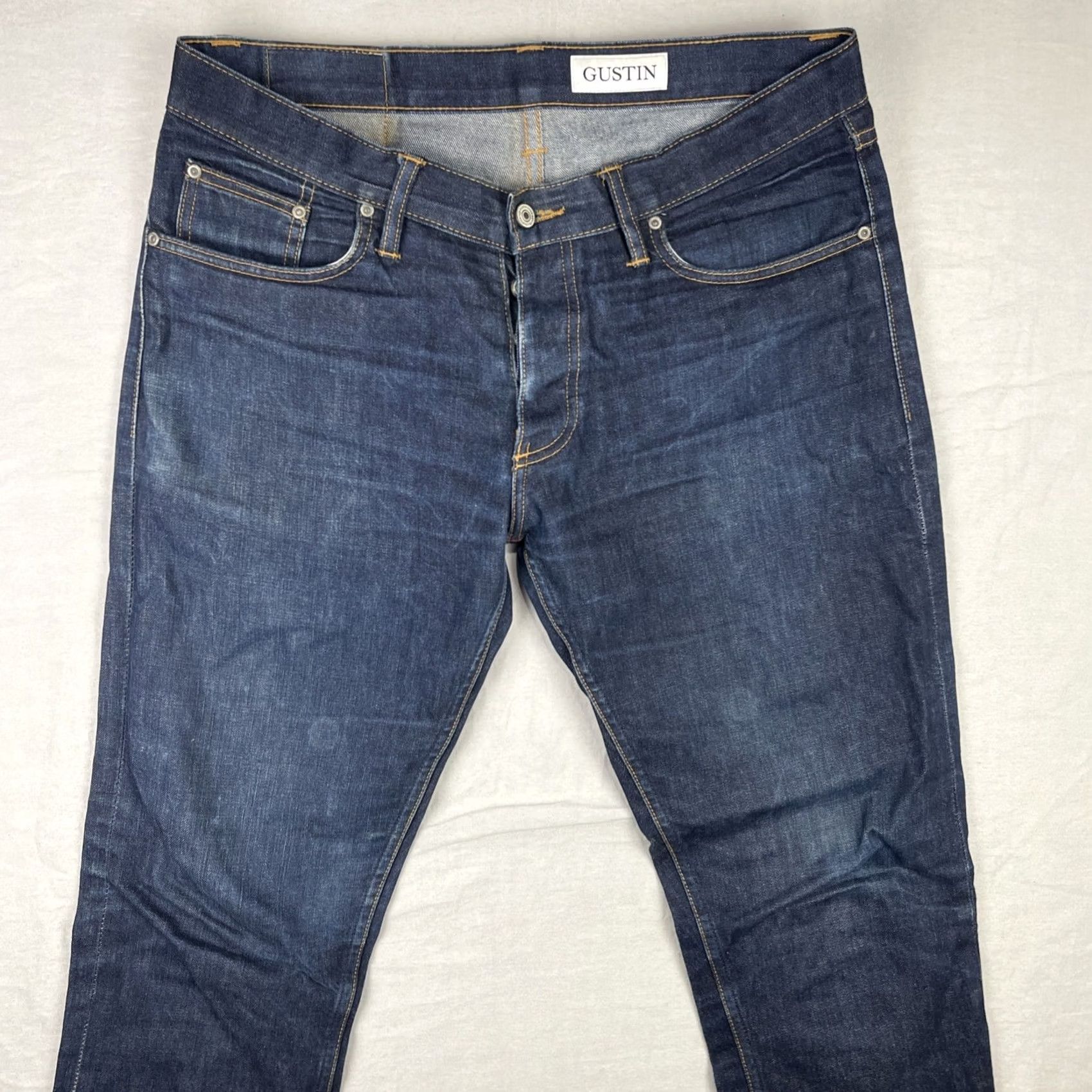 Gustin Gustin Jeans Mens 35x36 Dark Blue Raw Japanese Selvedge Denim Slim Pants 116699 Jeans Size US 35 - 2 Thumbnail