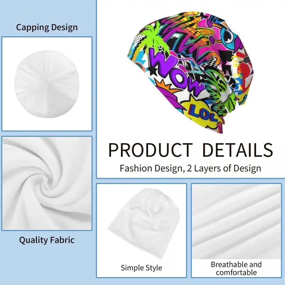 Other Comics Pattern With Palm Tree Hand Roller Skullies Beanies Size ONE SIZE - 6 Thumbnail