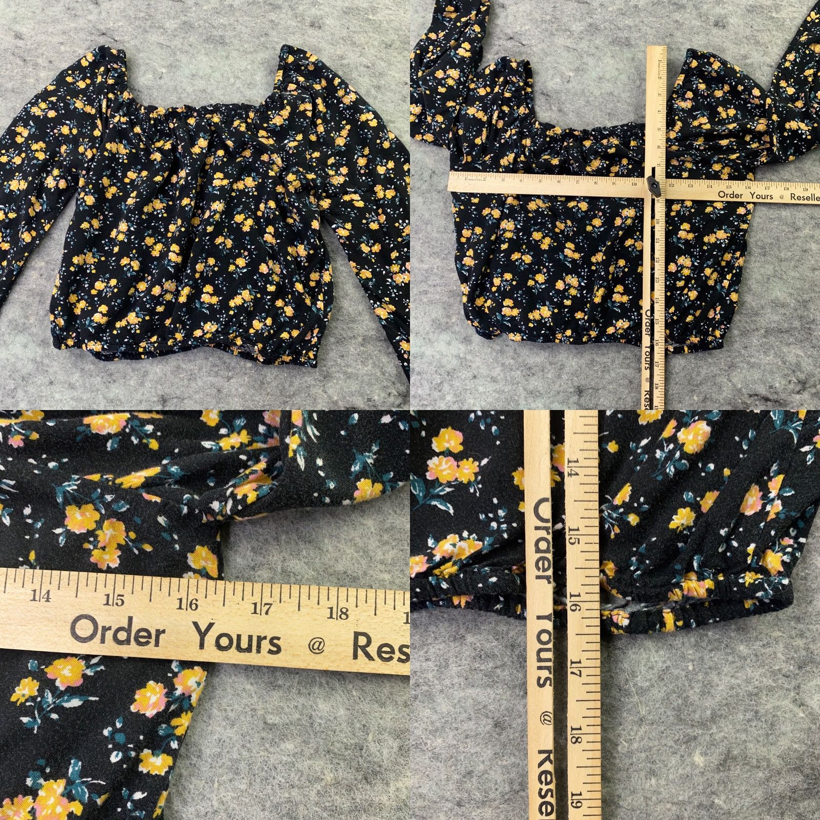 Aeropostale Aeropostale Shirt Womens Small Blue Floral Long Sleeve Off the Shoulder Cropped Balloon Sleeve Casual Size S / US 4 / IT 40 - 8 Thumbnail