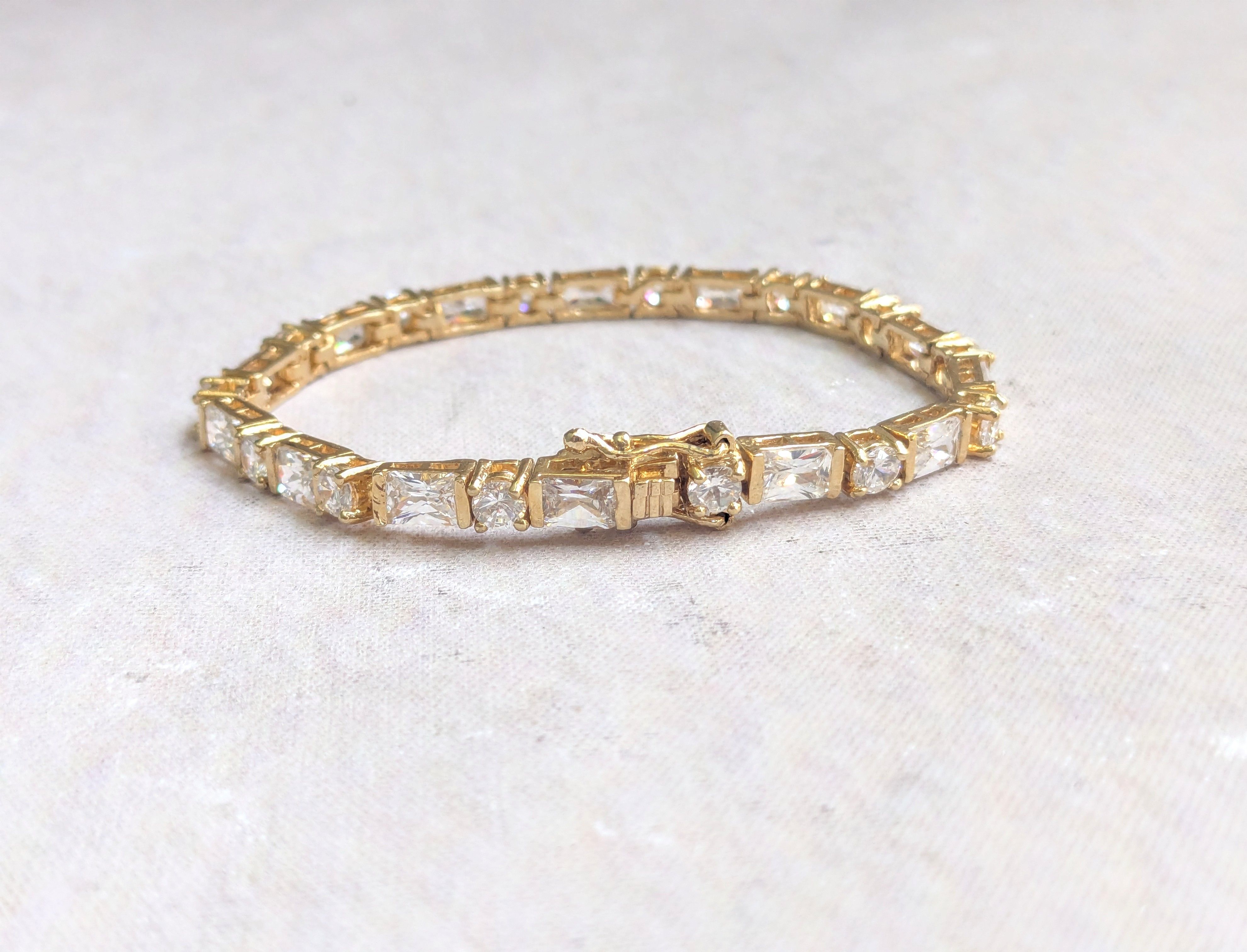 Sterling Silver Sterling Silver Tennis Bracelet 7 Gold Clear CZ Size ONE SIZE - 1 Thumbnail