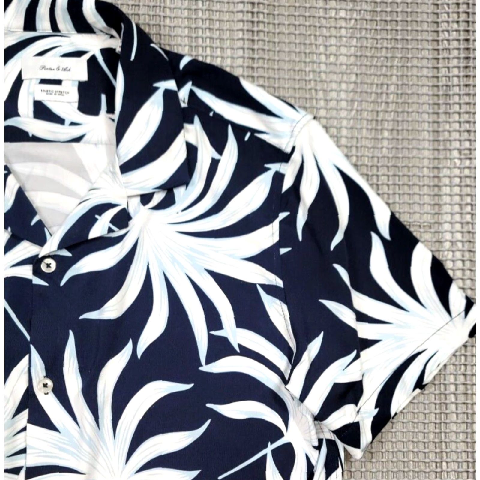 ASH Porter & Ash Kinetic Stretch Button Up Camp Nylon Floral Shirt Mens M Blue White Short Sleeve Collared Button-Up Size US M / EU 48-50 / 2 - 4 Thumbnail