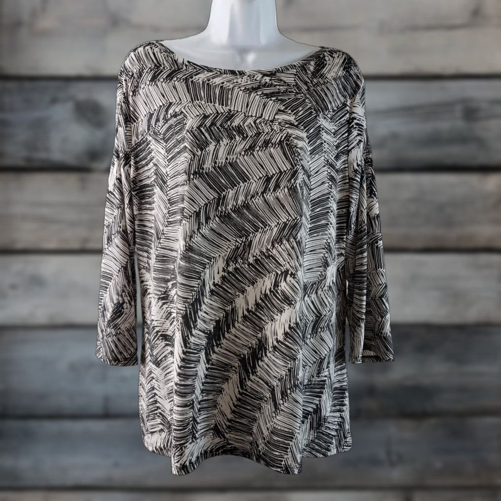 Vintage Chico's Easywear Womens Top L Gray White 3/4 Sleeve Blouse Pullover Size L / US 10 / IT 46 - 1 Thumbnail