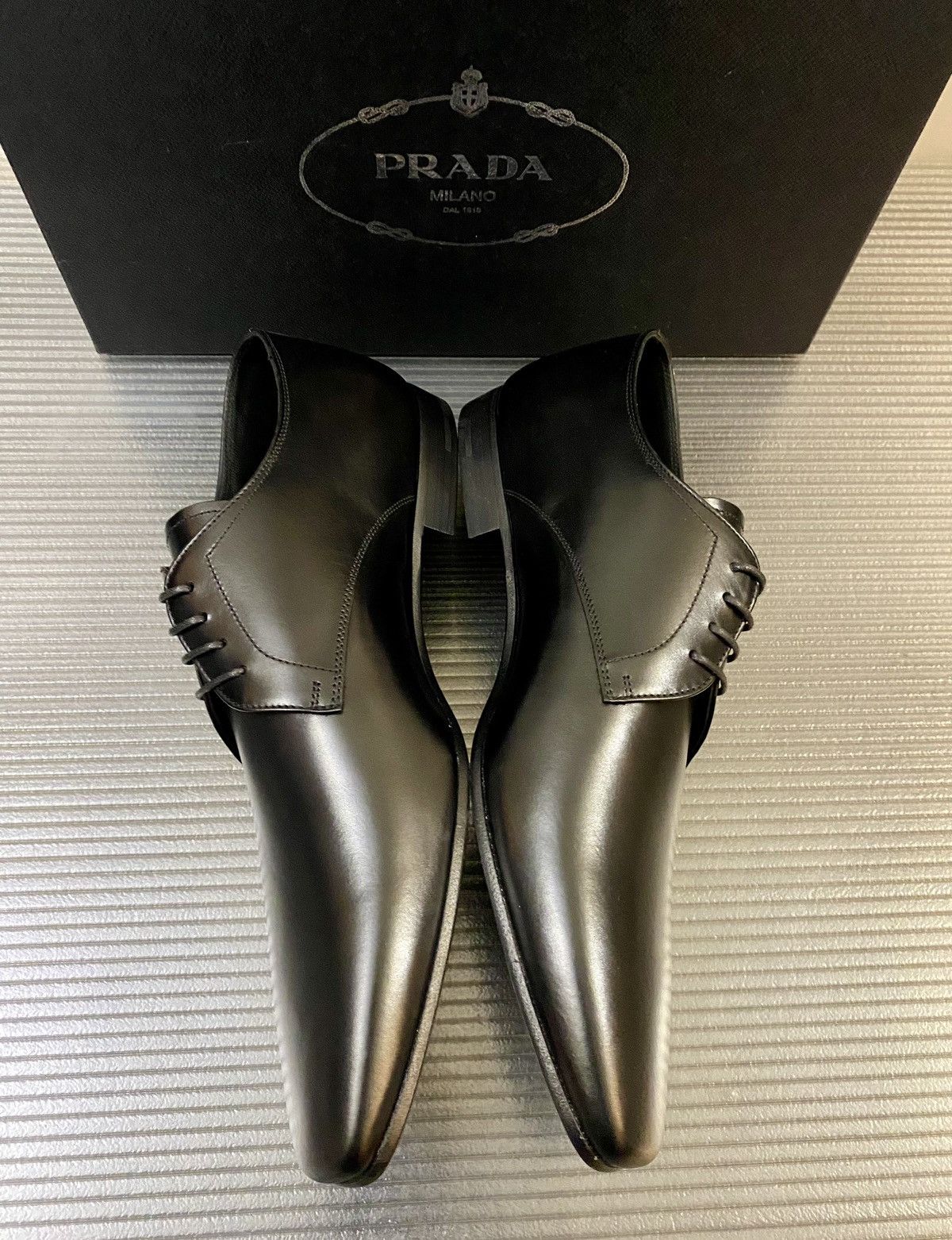 Prada Prada 🇮🇹 Nero calfskin logo ornamented stack heel derby 9 NEW Size US 9 / EU 42 - 9 Thumbnail