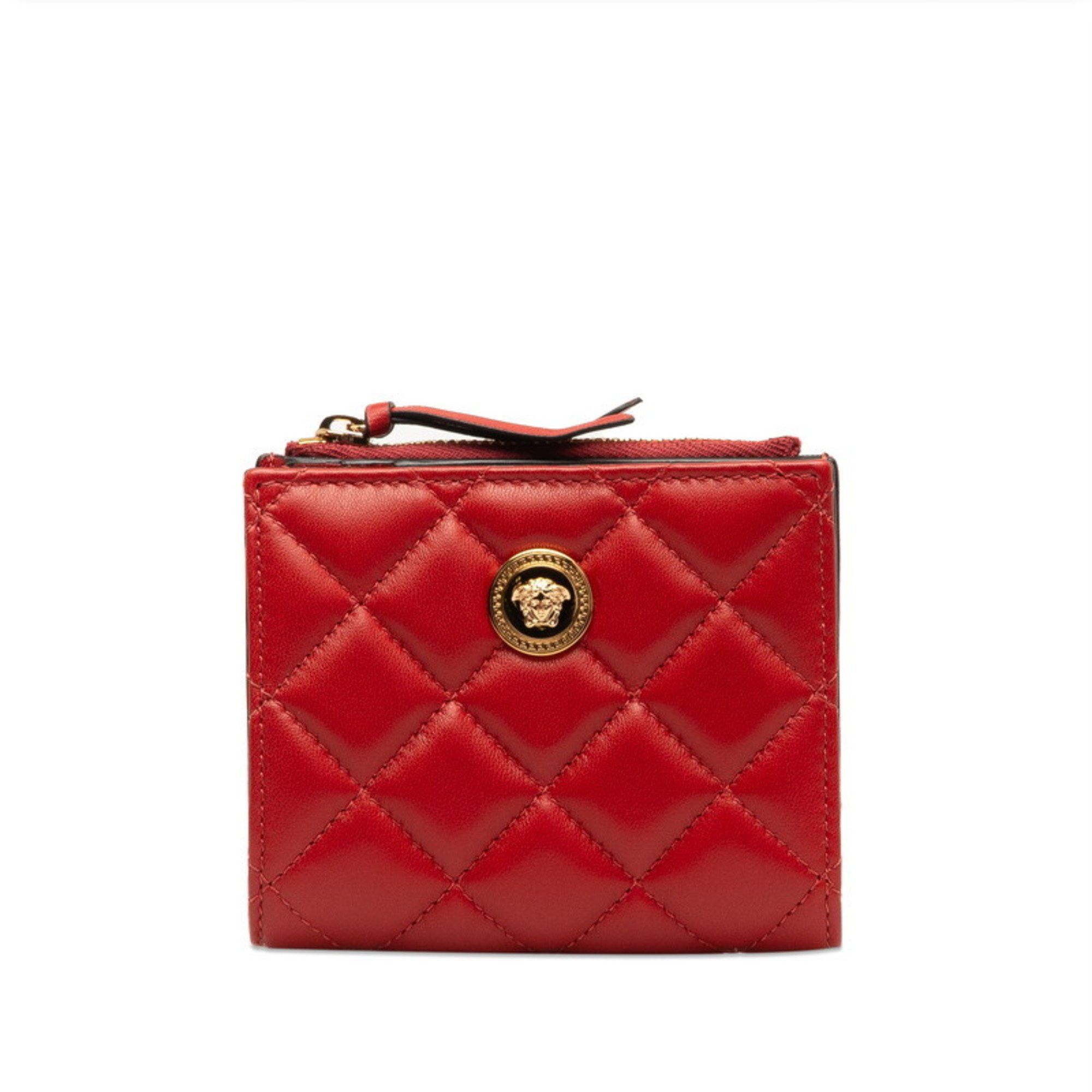 image of Versace Medusa Bi-Fold Wallet Compact Red Gold Leather Women's Versace in Red Color