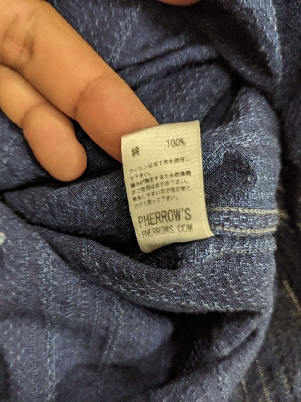 Pherrow's Pherrow’s Sashiko Pure Blue Indigo Collar Band Shirt Size US M / EU 48-50 / 2 - 10 Thumbnail