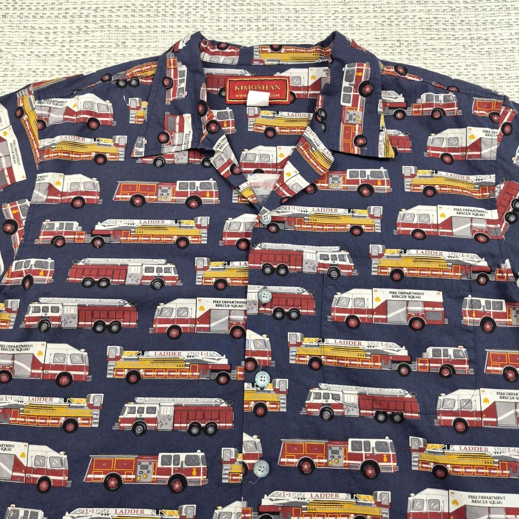 Vintage Kimoshan Button Up Shirt Mens Large Casual Fire Truck Print Short Sleeve Size US L / EU 52-54 / 3 - 5 Thumbnail