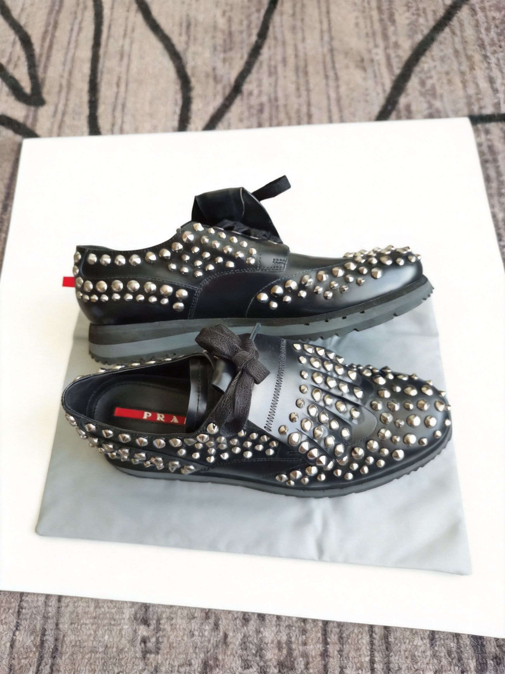 Prada Leather Derby Shoes | Black | FARFETCH GH 12ss prada studs 