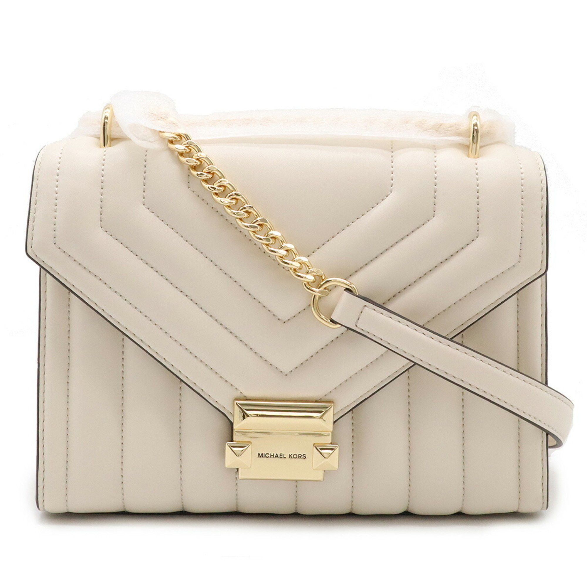 Michael Kors Whitney Quilted Flap Chain Shoulder Bag Medium Leather Lt Cream 35R4Gwhl6U, Women's
