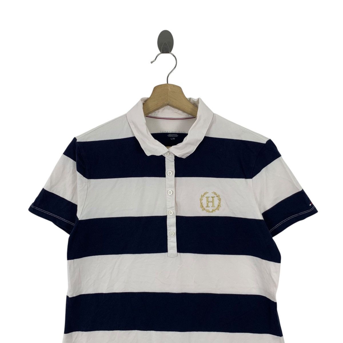 Tommy Hilfiger TOMMY HILFIGER USA Gold Crest Logo Striped Polo Tee Shirt Size L / US 10 / IT 46 - 2 Thumbnail