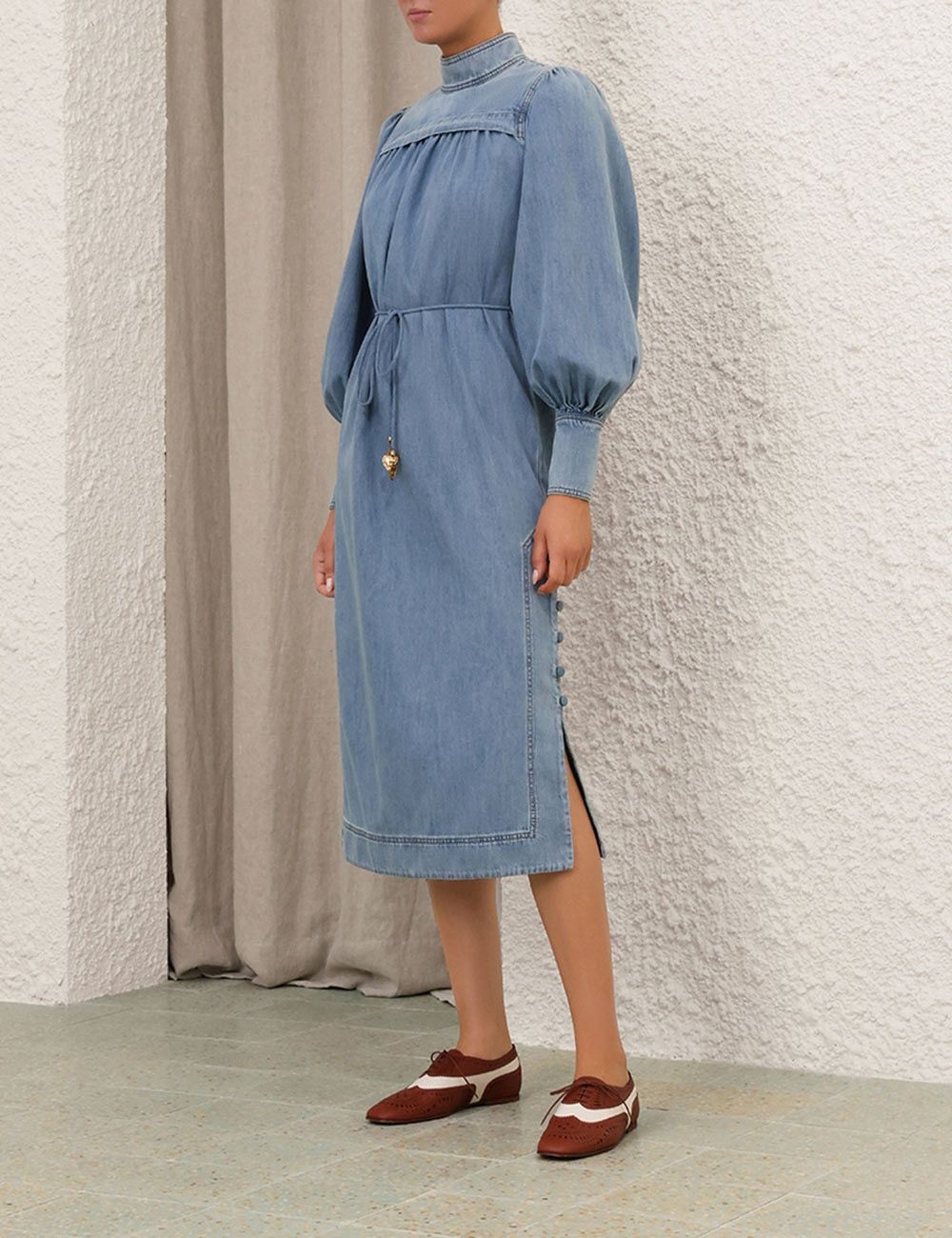 Zimmermann o1w1db10925 Crush Denim Midi Dress in Blue Size XS / US 0-2 / IT 36-38 - 3 Thumbnail