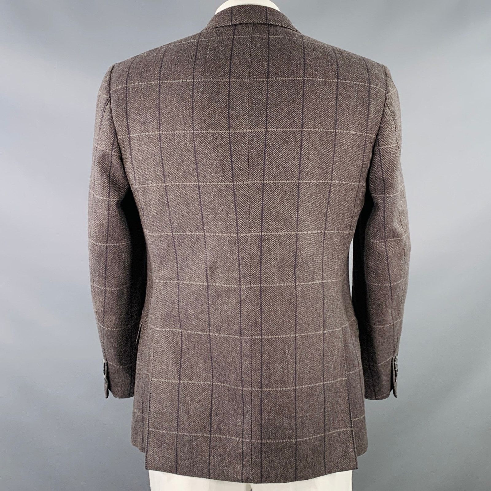 Other Size 42 Brown Black Beige Window Pane Cashmere Sport Coat Size 42R - 3 Thumbnail