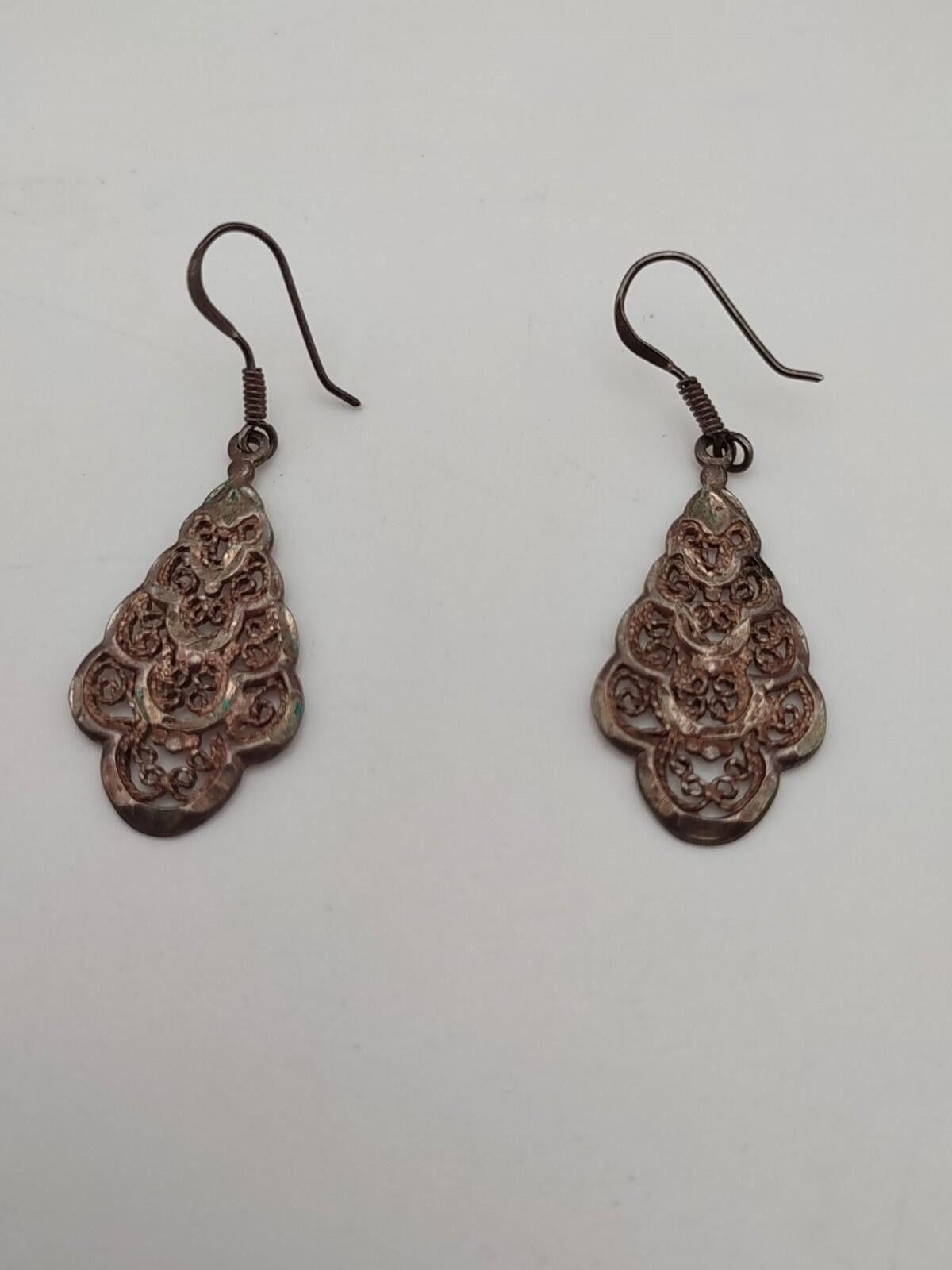 Other Sterling Silver Filigree Dangle Earrings Vintage 925 Size ONE SIZE - 2 Thumbnail
