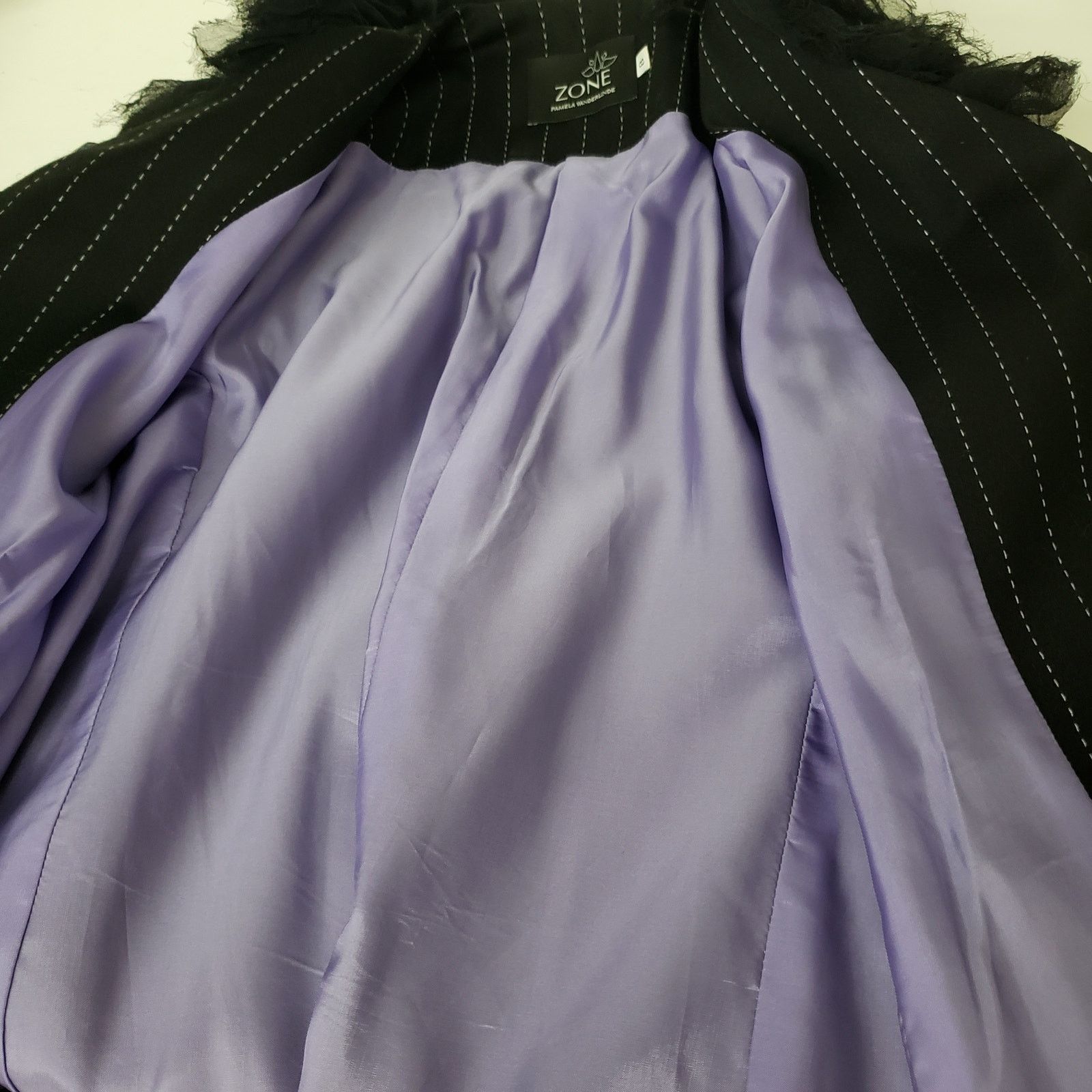 Vintage Pamela Vanderlinde Zone Blazer Jacket Pinstriped Ruffled 8 Size M / US 6-8 / IT 42-44 - 13 Thumbnail