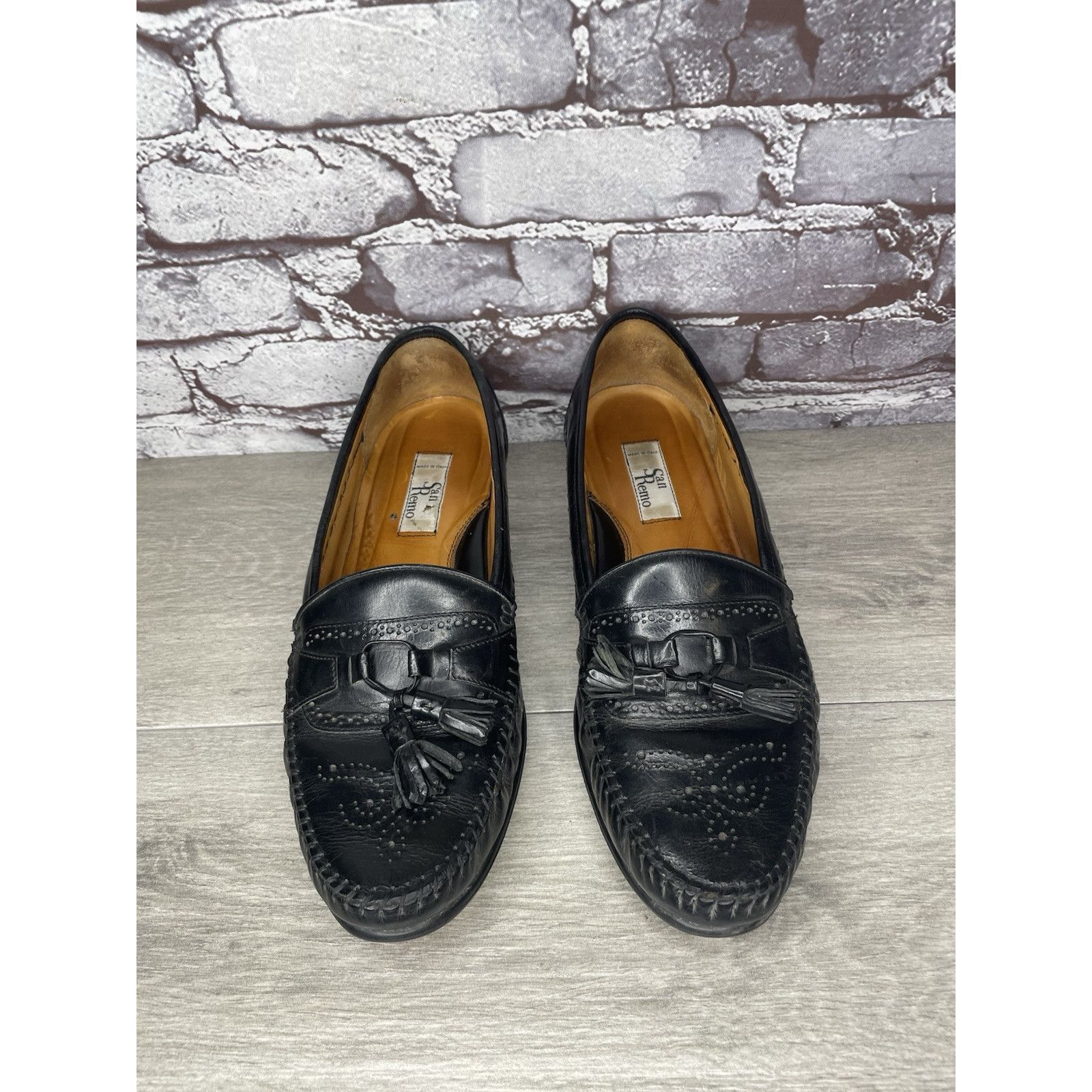 Other SAN REMO Black Leather Wingtip Tassel Loafers Dress Shoes Me Size US 12 / EU 45 - 19 Thumbnail