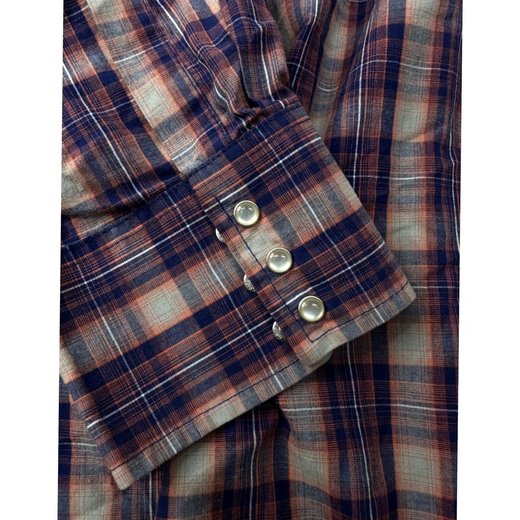 Wrangler VINTAGE Wrangler Western Shirt Blue Orange Plaid Pearl Snap / Men's 3XL Size US XXL / EU 58 / 5 - 2 Thumbnail