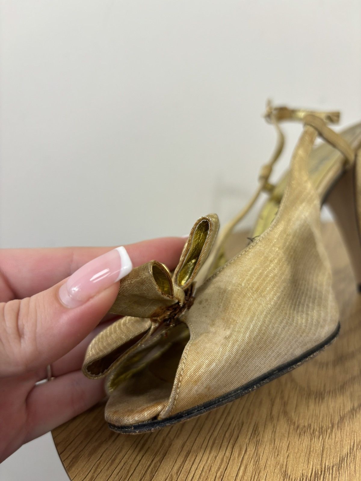 Vintage Yves Saint Laurent Vintage Gold Silk Satin Slingback Heels Size US 7.5 / IT 37.5 - 8 Thumbnail