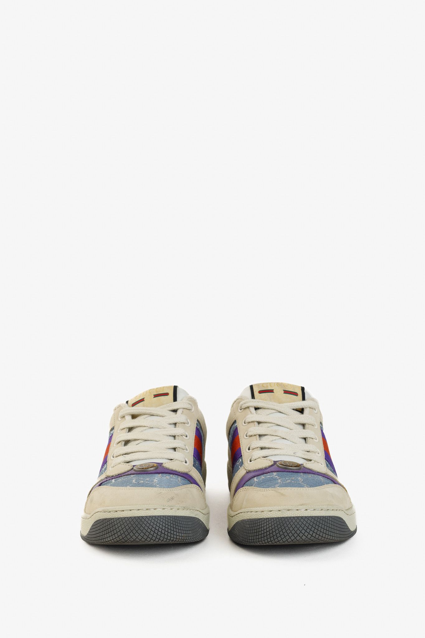 Gucci Gucci Screener Blue GG Lamé Web Leather Sneakers Size US 10 / IT 40 - 2 Thumbnail