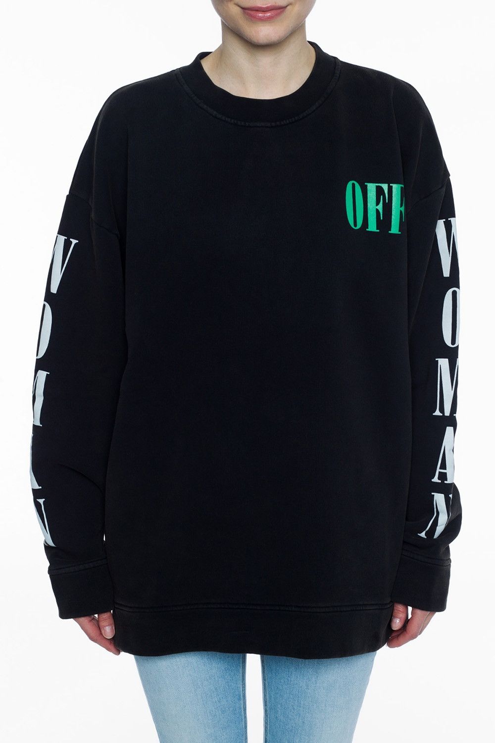 Off-White Black Floral Logo Print Oversized Sweatshirt Size XS / US 0-2 / IT 36-38 - 2 Thumbnail