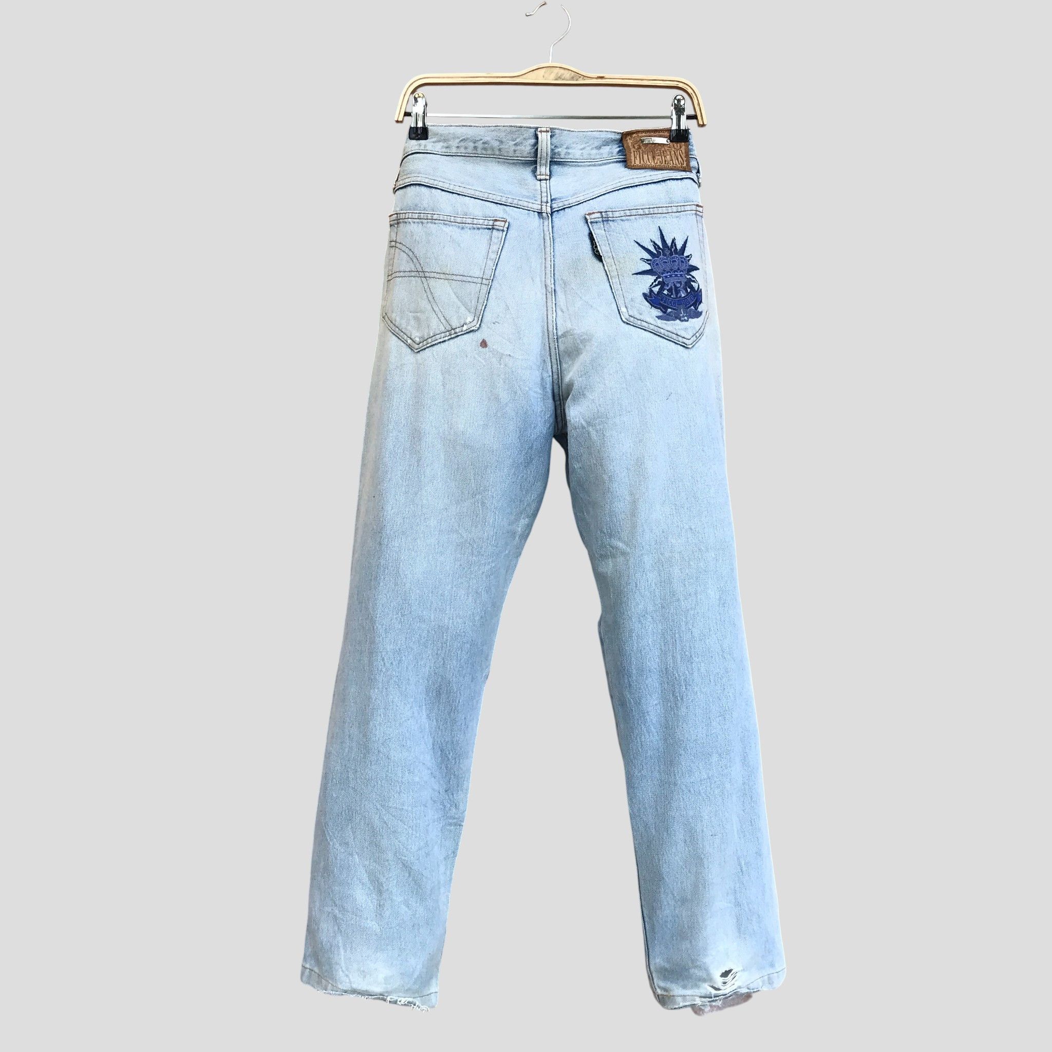 FICCE Jeans Light Wash Loose Fit Pants Embroidered Logo