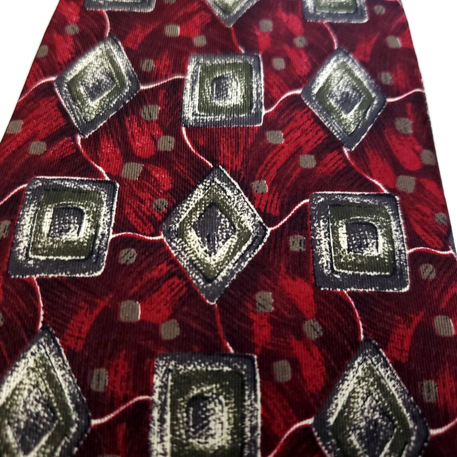 Henry Grethel Henry Grethel Red Tan Abstract Print Short Wide Silk Tie Size ONE SIZE - 2 Thumbnail