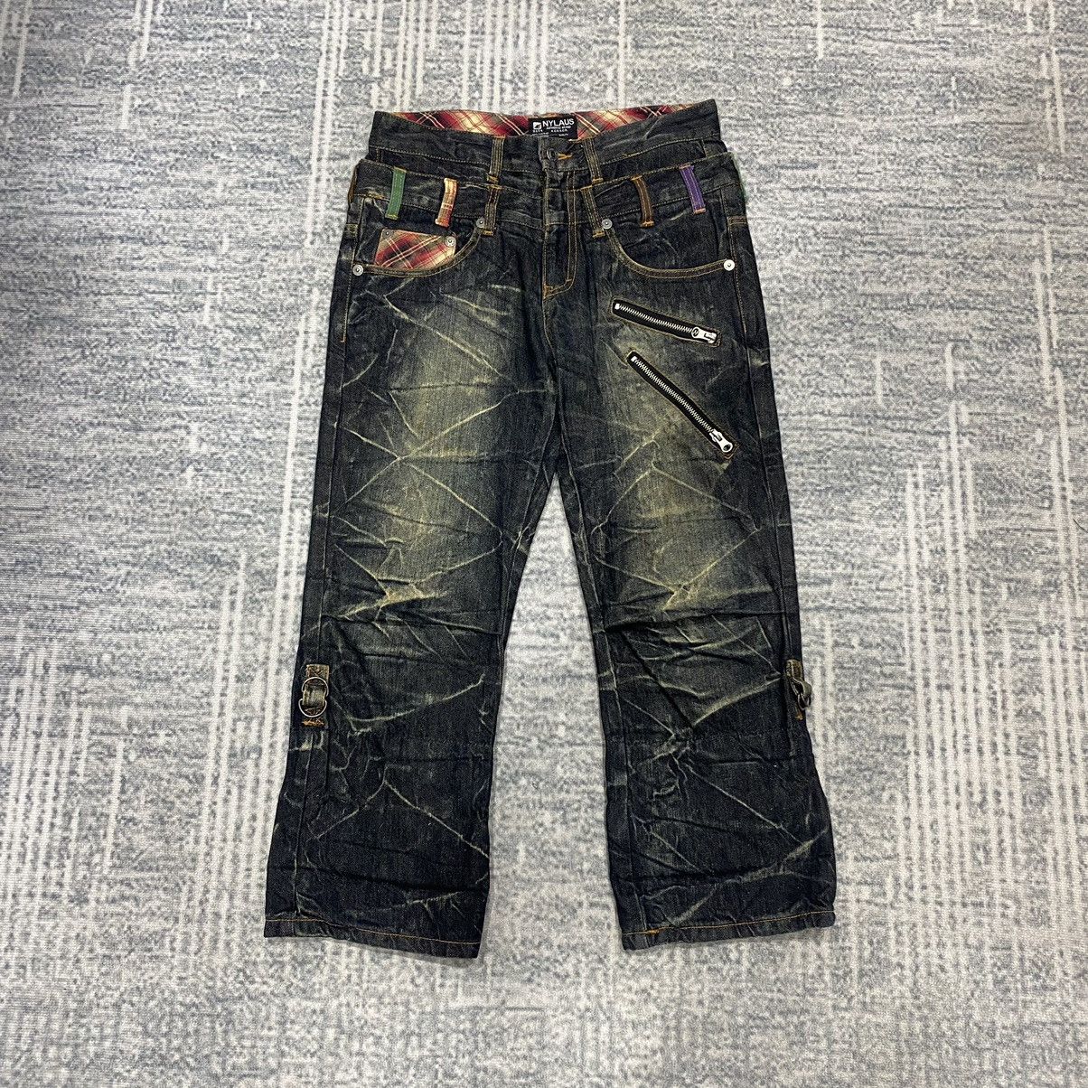 Japanese Brand × Vintage Sick☠️ Nylaus Double Waist Jeans 3Q Punk Grunge Mud Wash Size US 30 / EU 46 - 1 Thumbnail