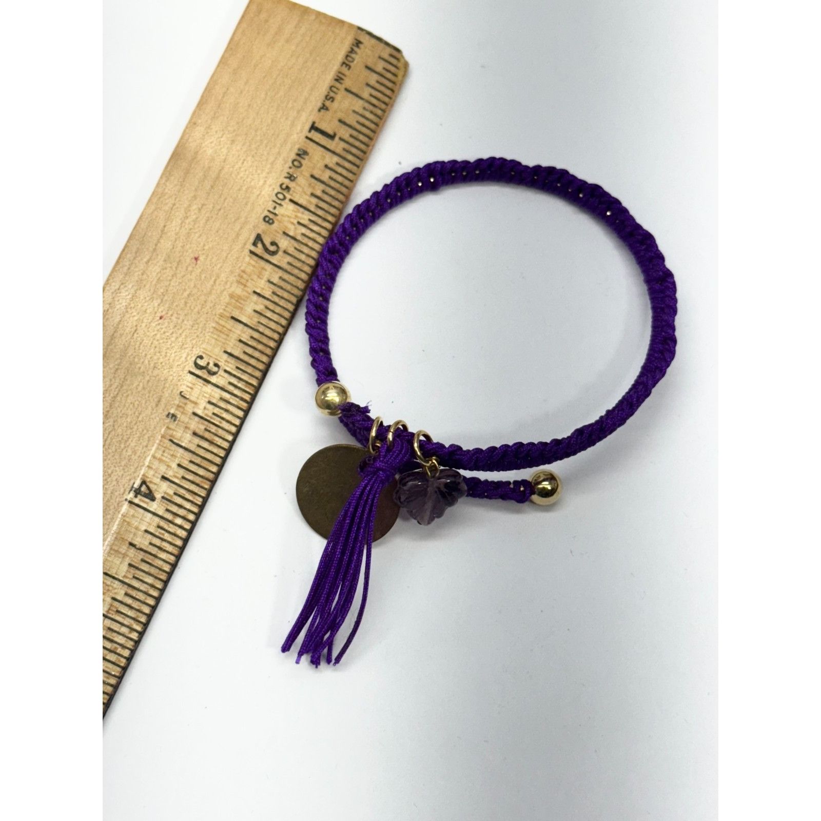 Vintage Vintage purple good luck clover glass leaf charm tassel brac Size ONE SIZE - 4 Thumbnail
