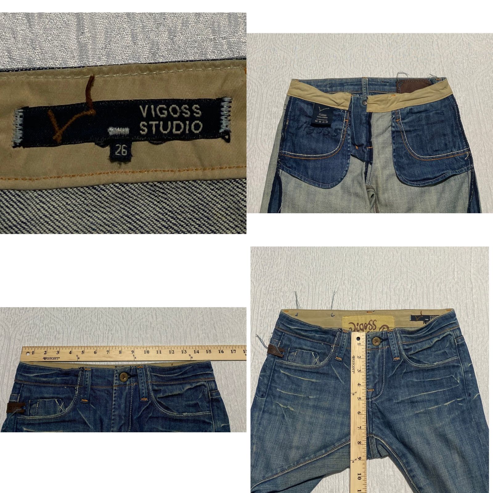 Vintage Vigoss Studio Jeans Womens 26 Blue Denim Low Rise Distressed Whiskers P20151 Size 26" / US 2 / IT 38 - 8 Thumbnail