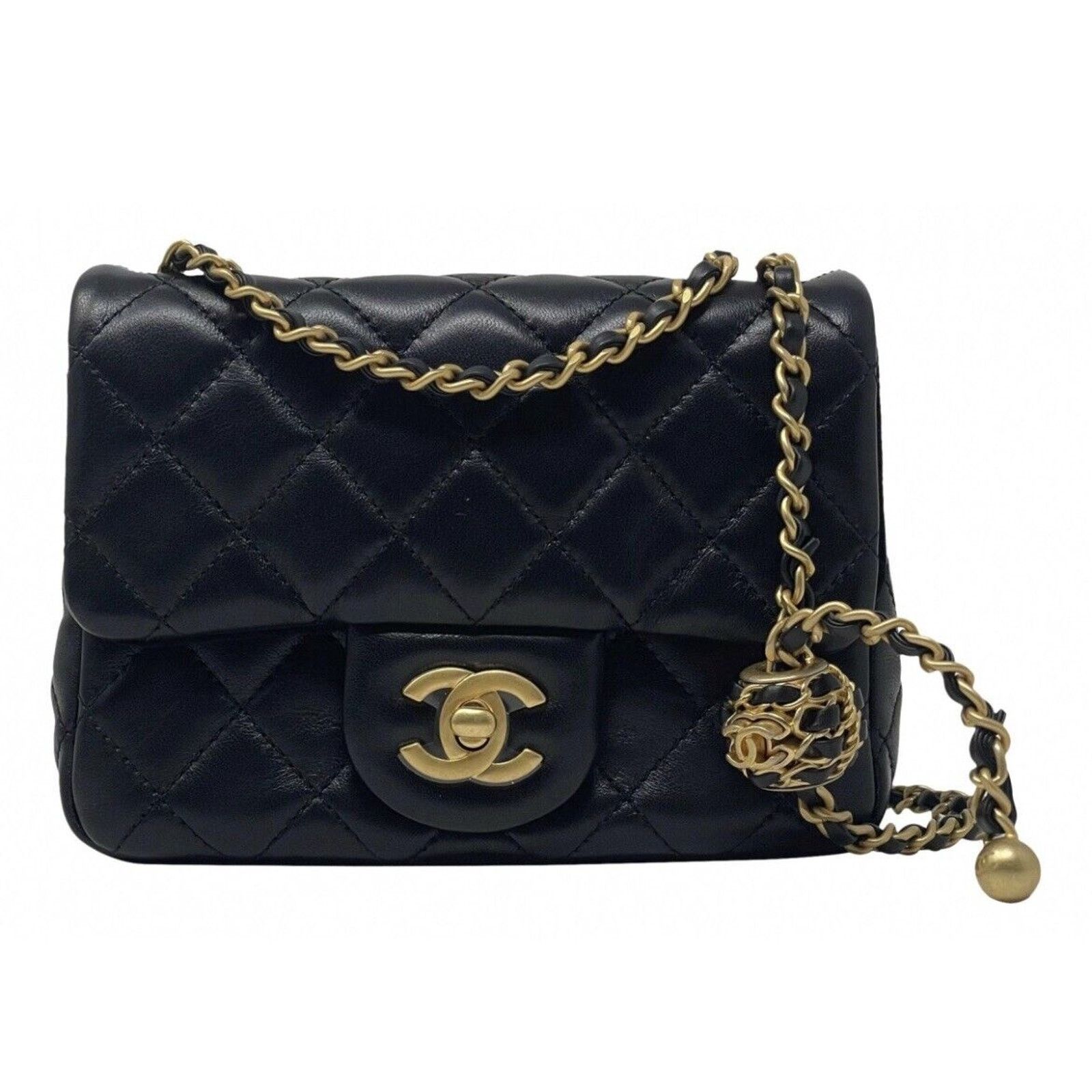 Chanel CHANEL 2022 Black Mini Square Pearl Crush Lambskin Flap Bag Size ONE SIZE - 6 Thumbnail
